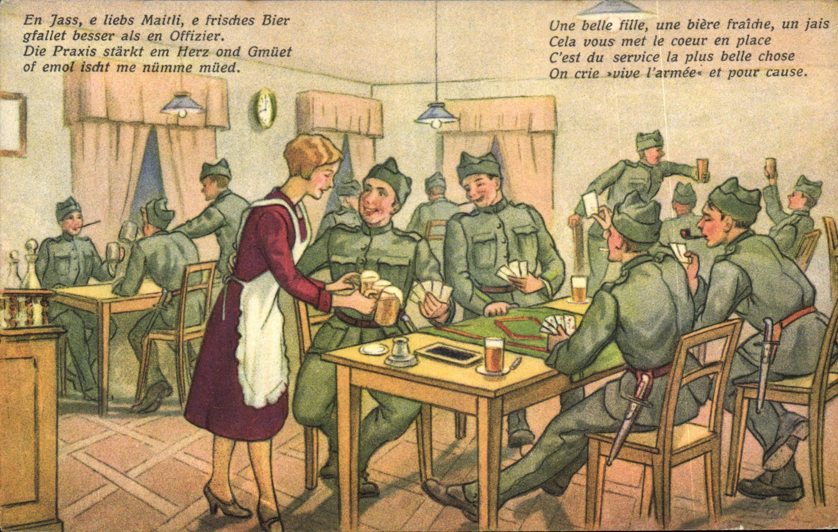 CPA Militaria Une belle fille Soldats