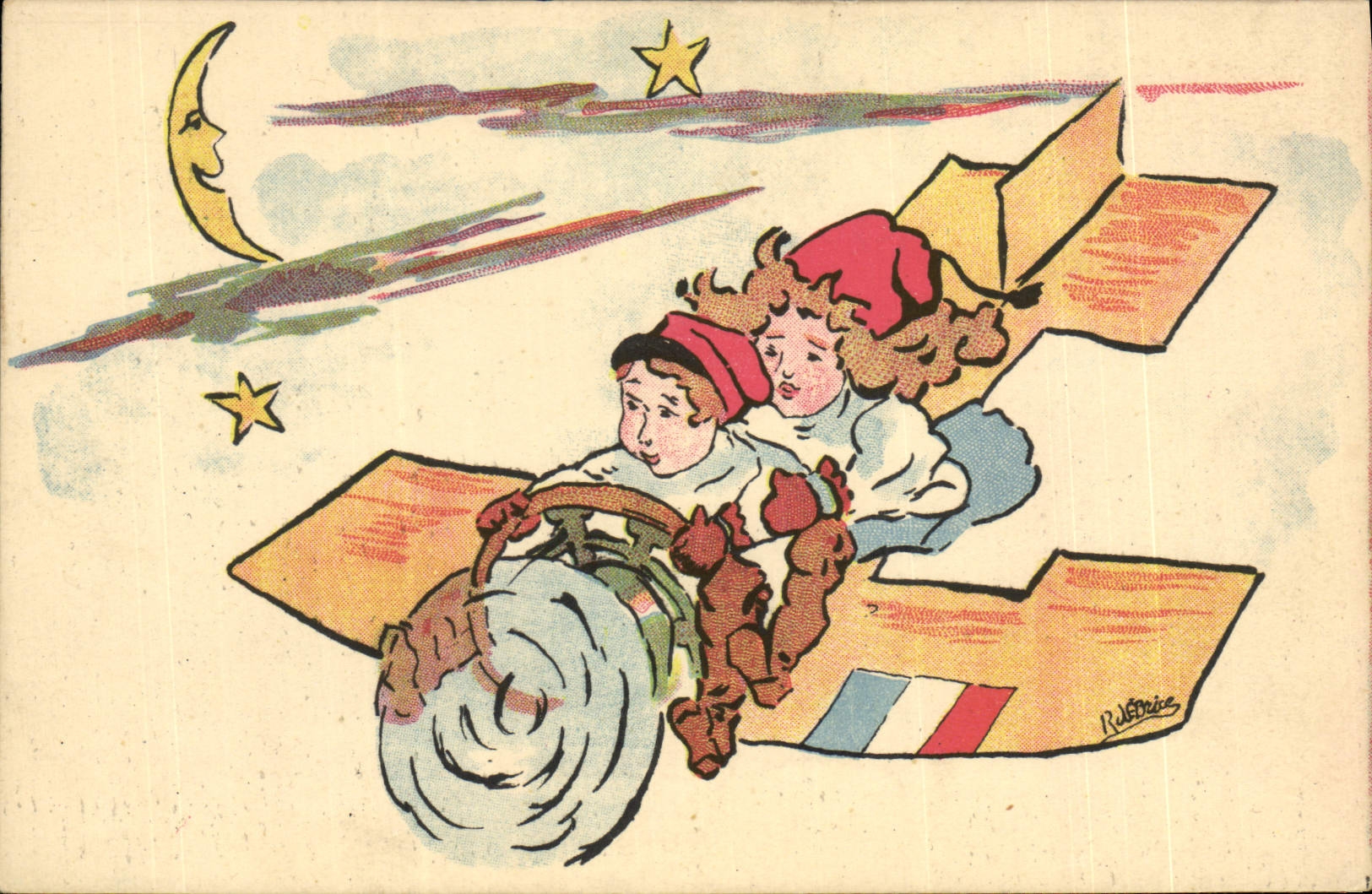 CPA Militaria Orphelinat des Armees Enfants Avion Aviation Lune 