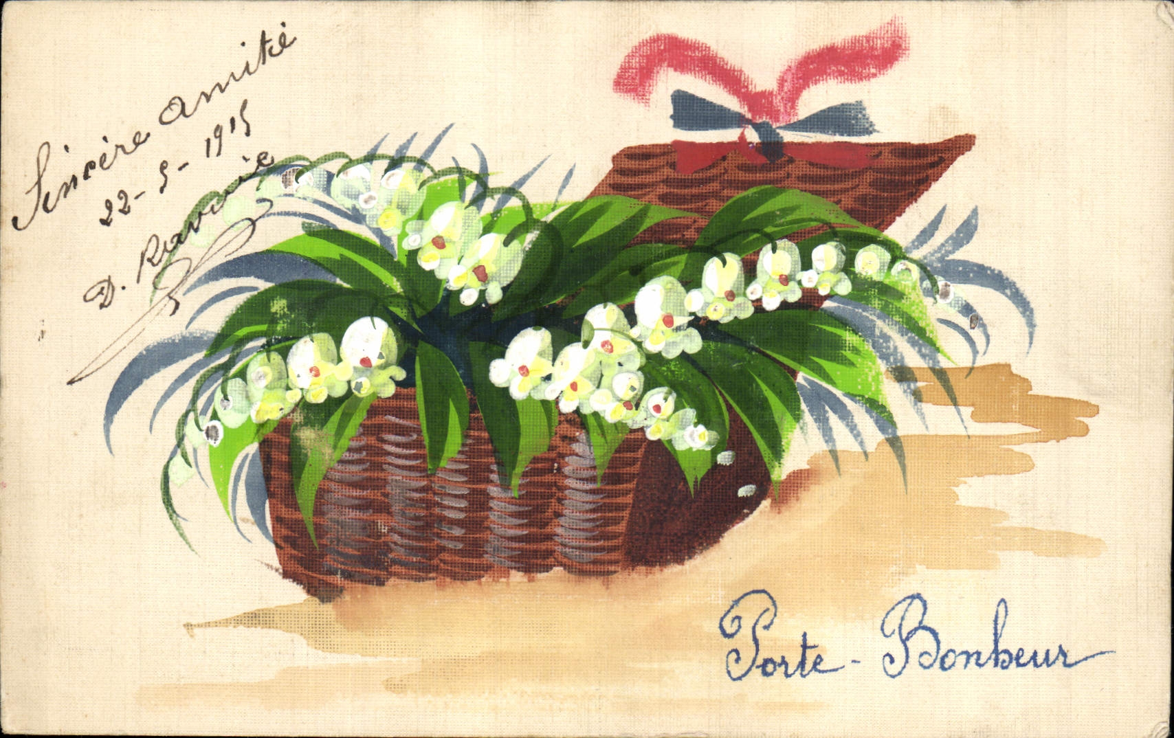 CPA Fantaisie (dessin a la main) Fleurs Porte bonheur Muguet