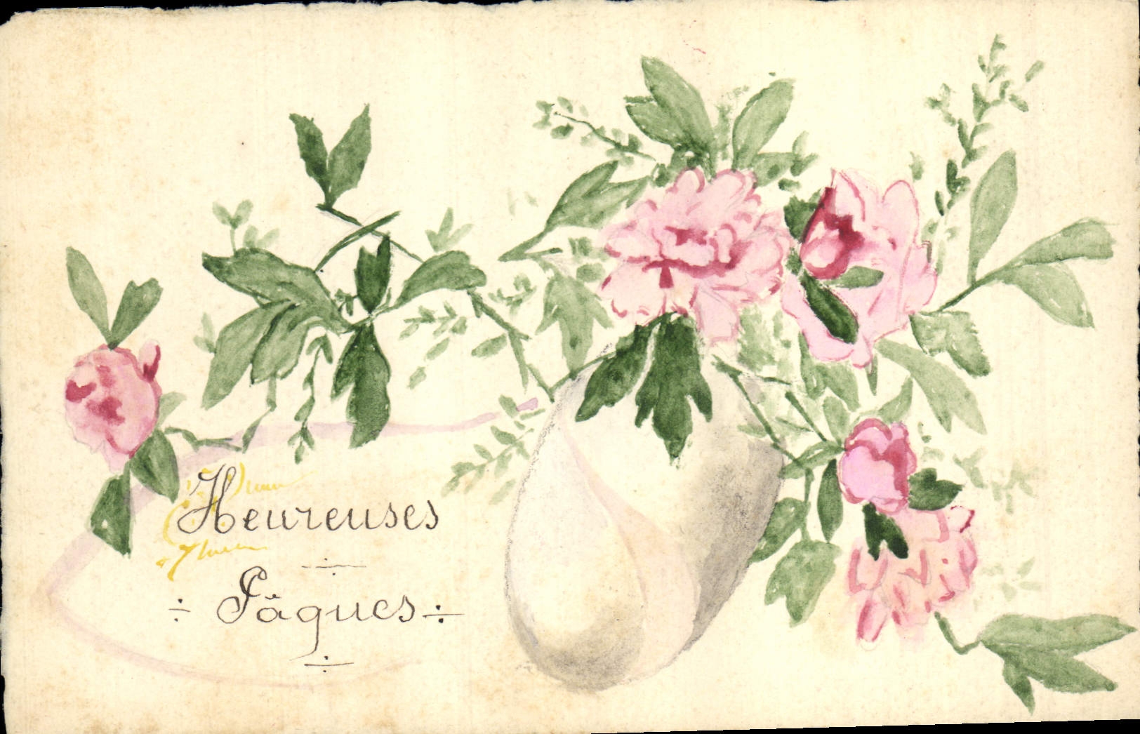 CPA Fantaisie (dessin a la main) Fleurs Paques 