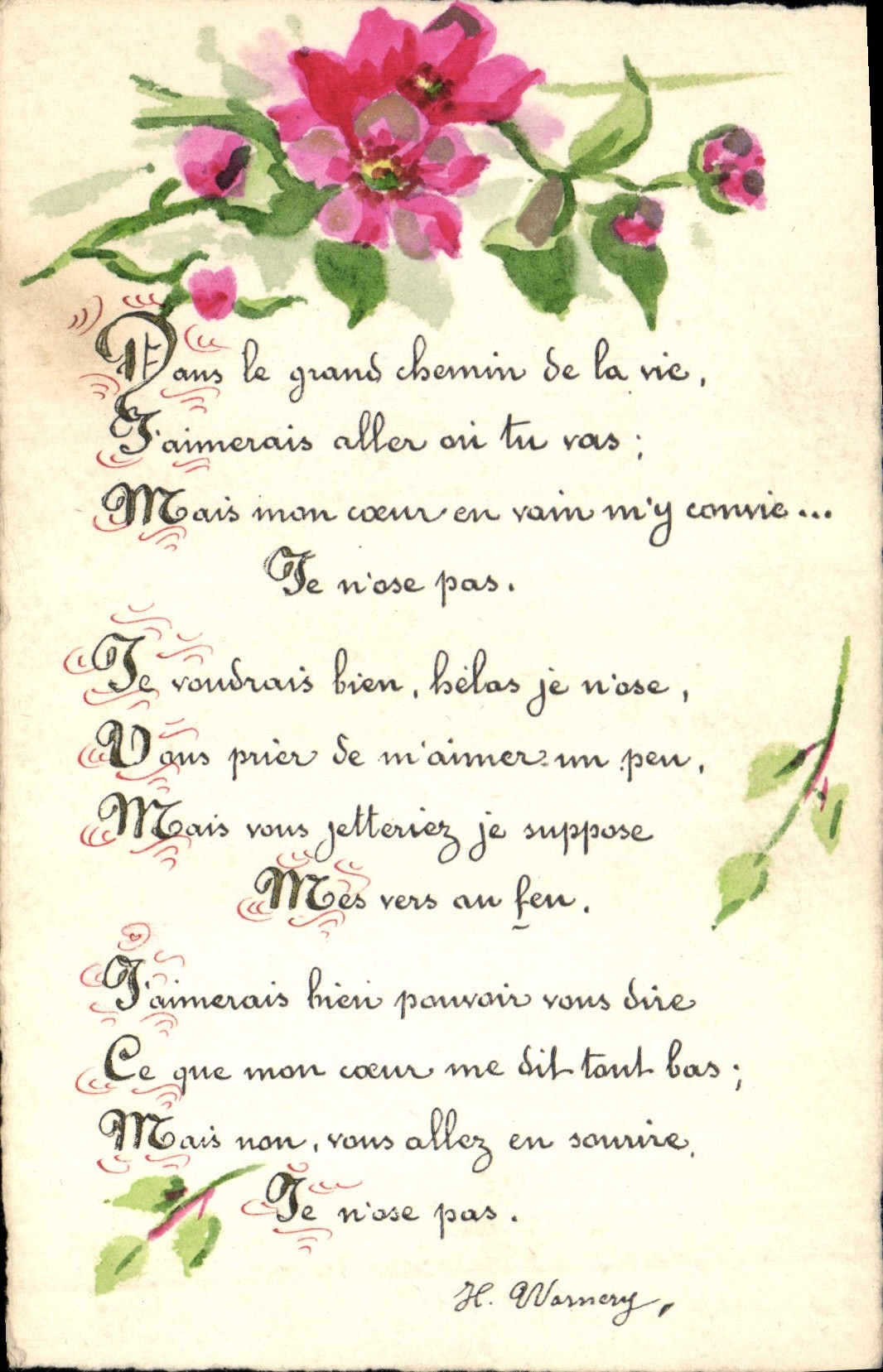 CPA Fantaisie (dessin a la main) Fleurs Poeme 