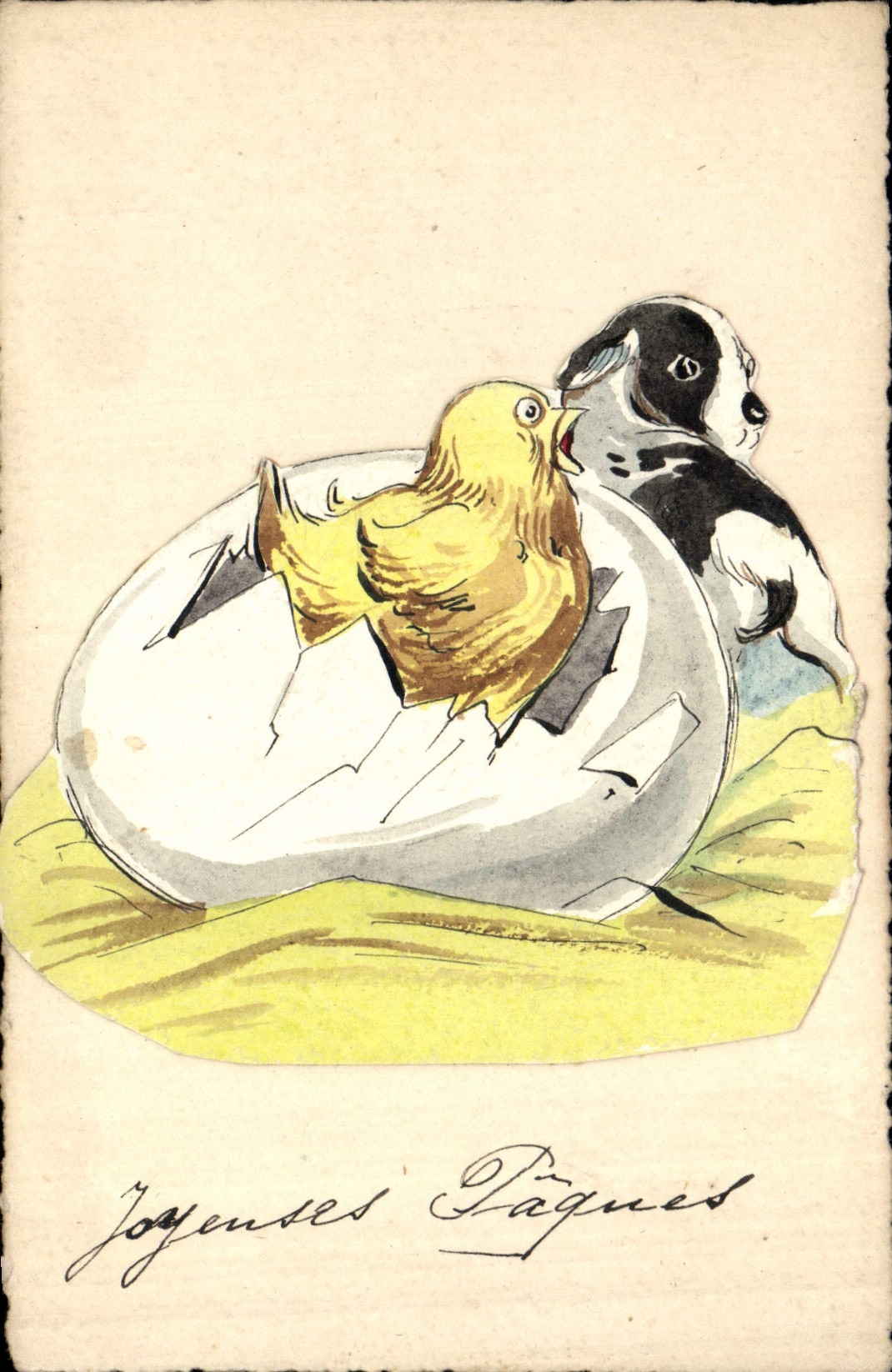 CPA Fantaisie (dessin a la main) Poeme Chien Oeuf (en relief) 