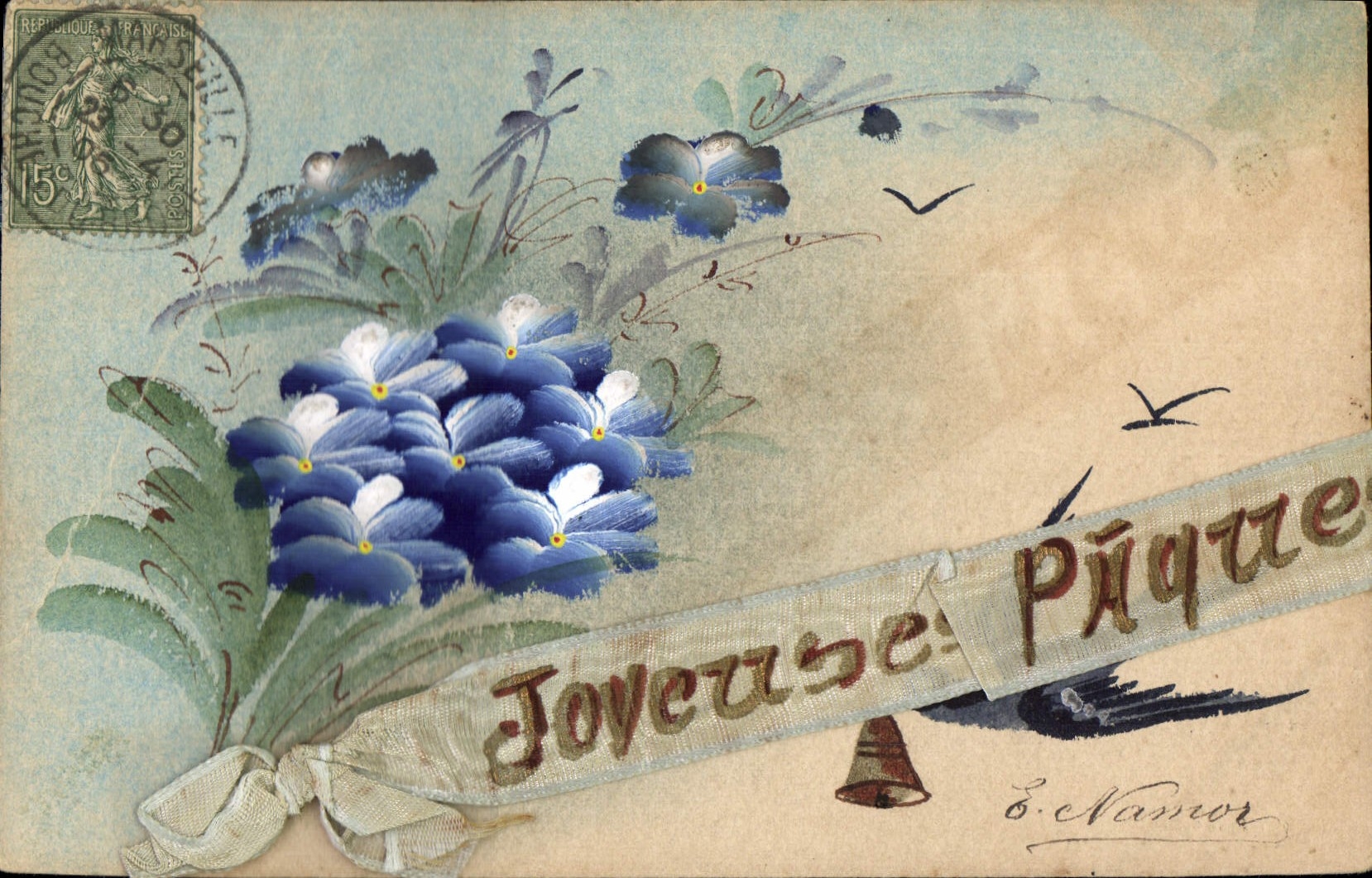 CPA Fantaisie (dessin a la main) Fleurs Paques