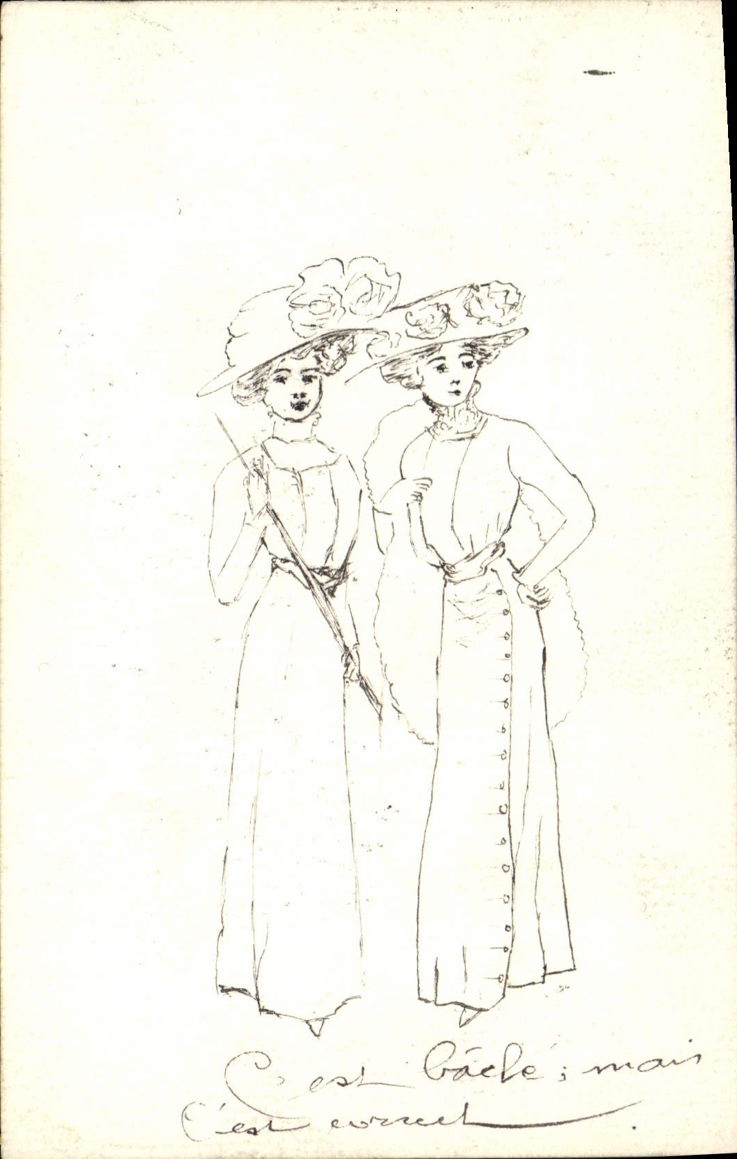 CPA Fantaisie (dessin a la main) Femmes 