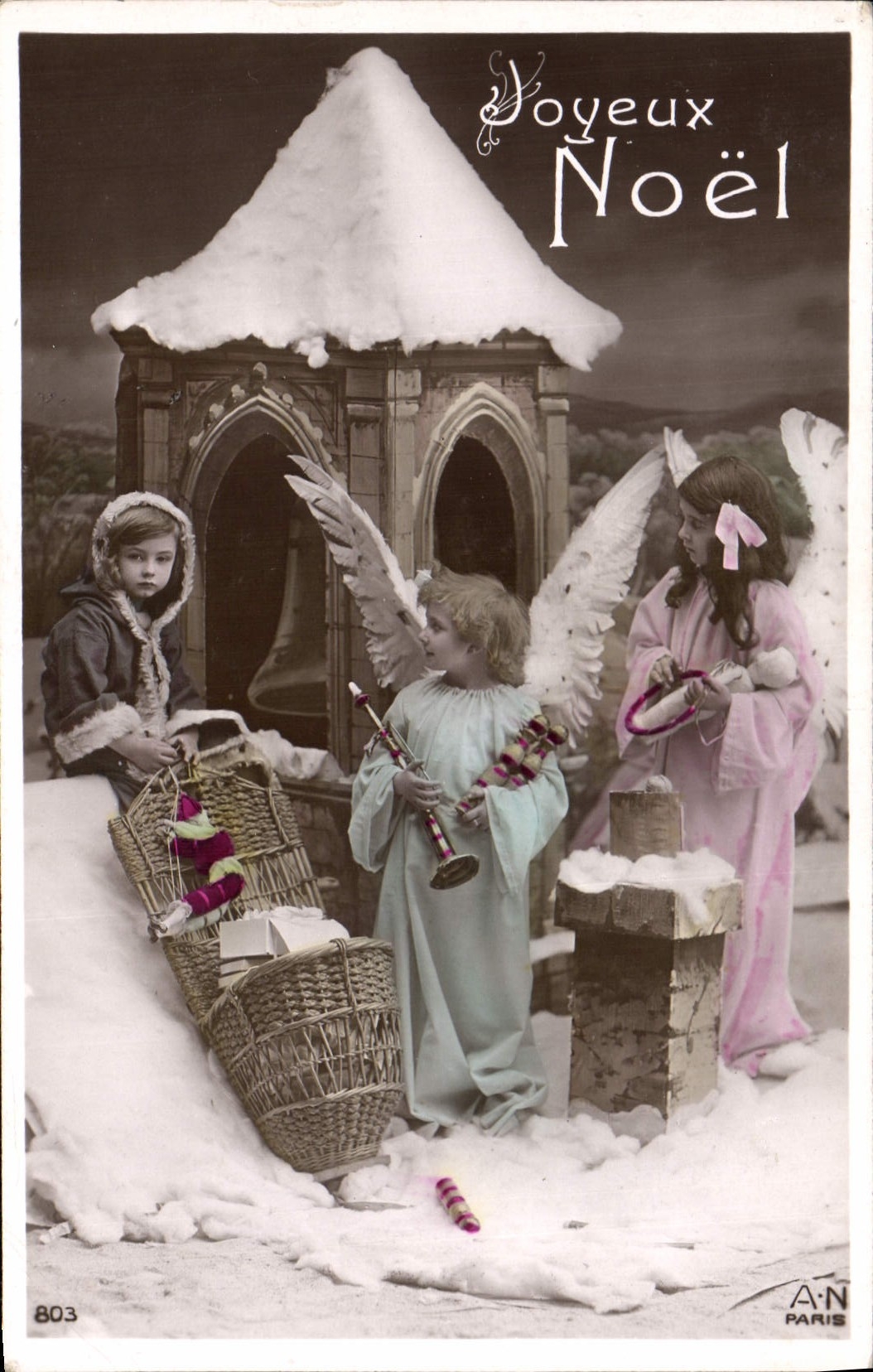 CPA Fantaisie Enfant Poupee Anges Noel