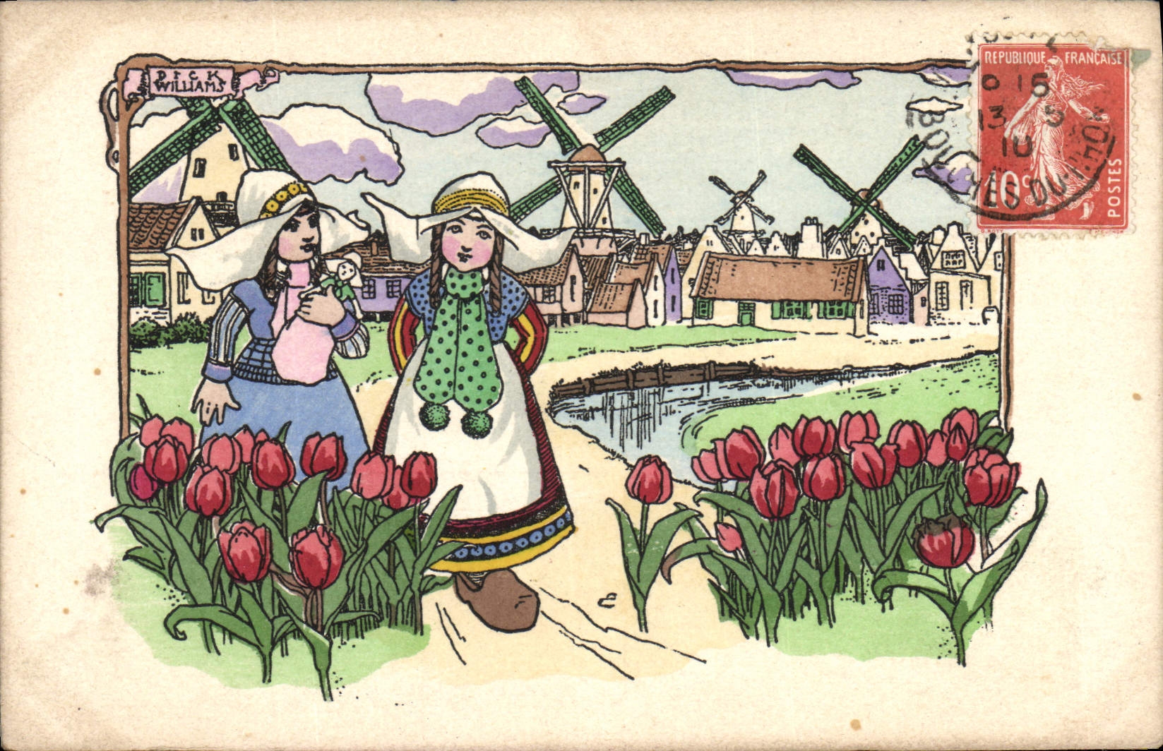 CPA Fantaisie Enfant Poupee Moulin a vent 
