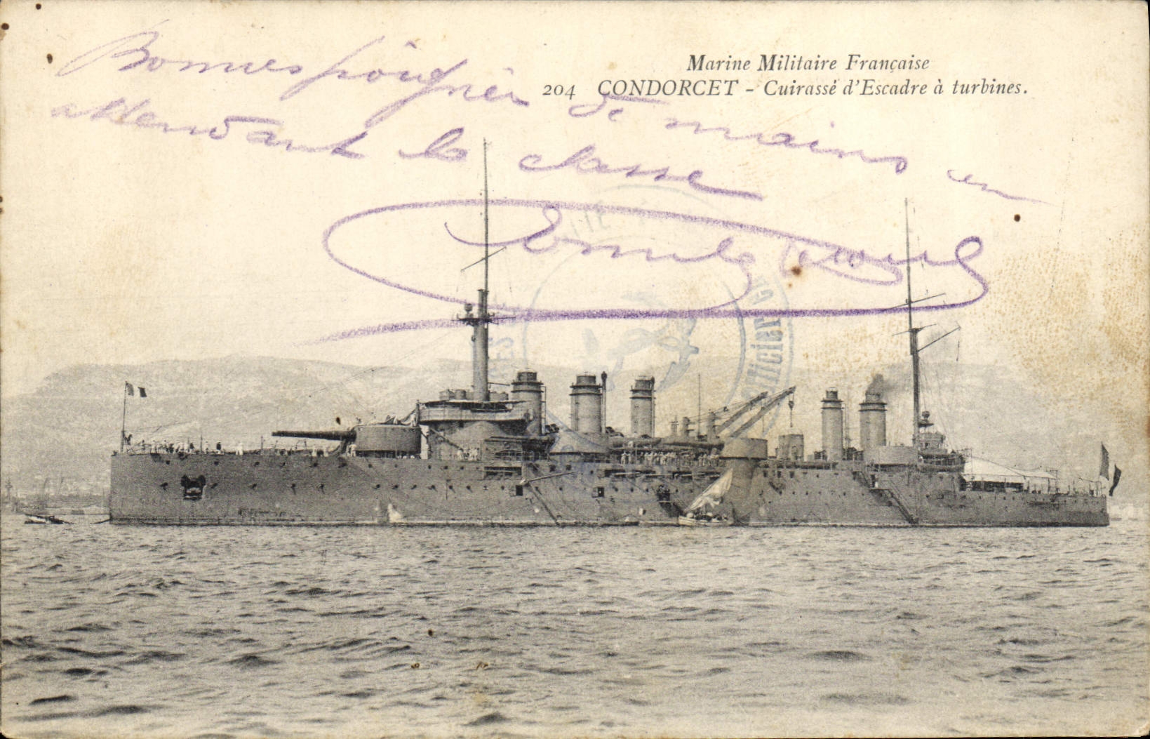 CPA Bateau de Guerre Condorcet Cuirasse d'escadre a turbines 