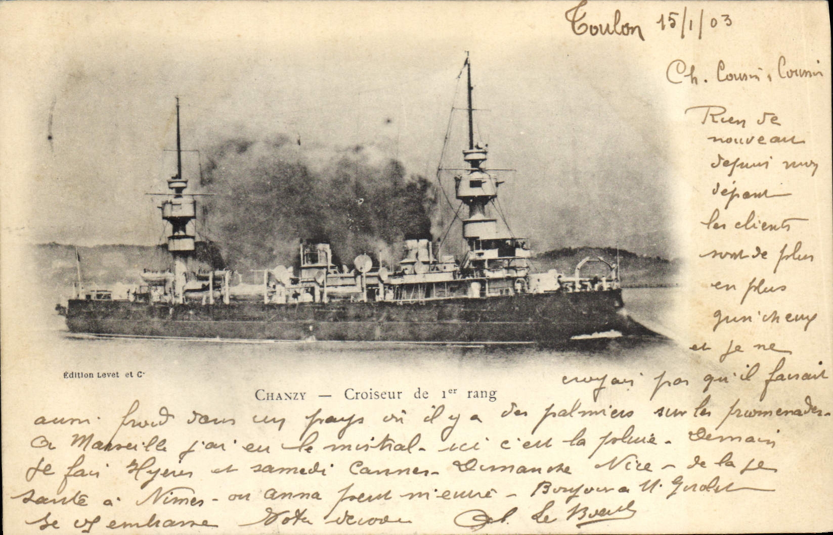 CPA Bateau de Guerre Chanzy Croiseur de 1er rang 