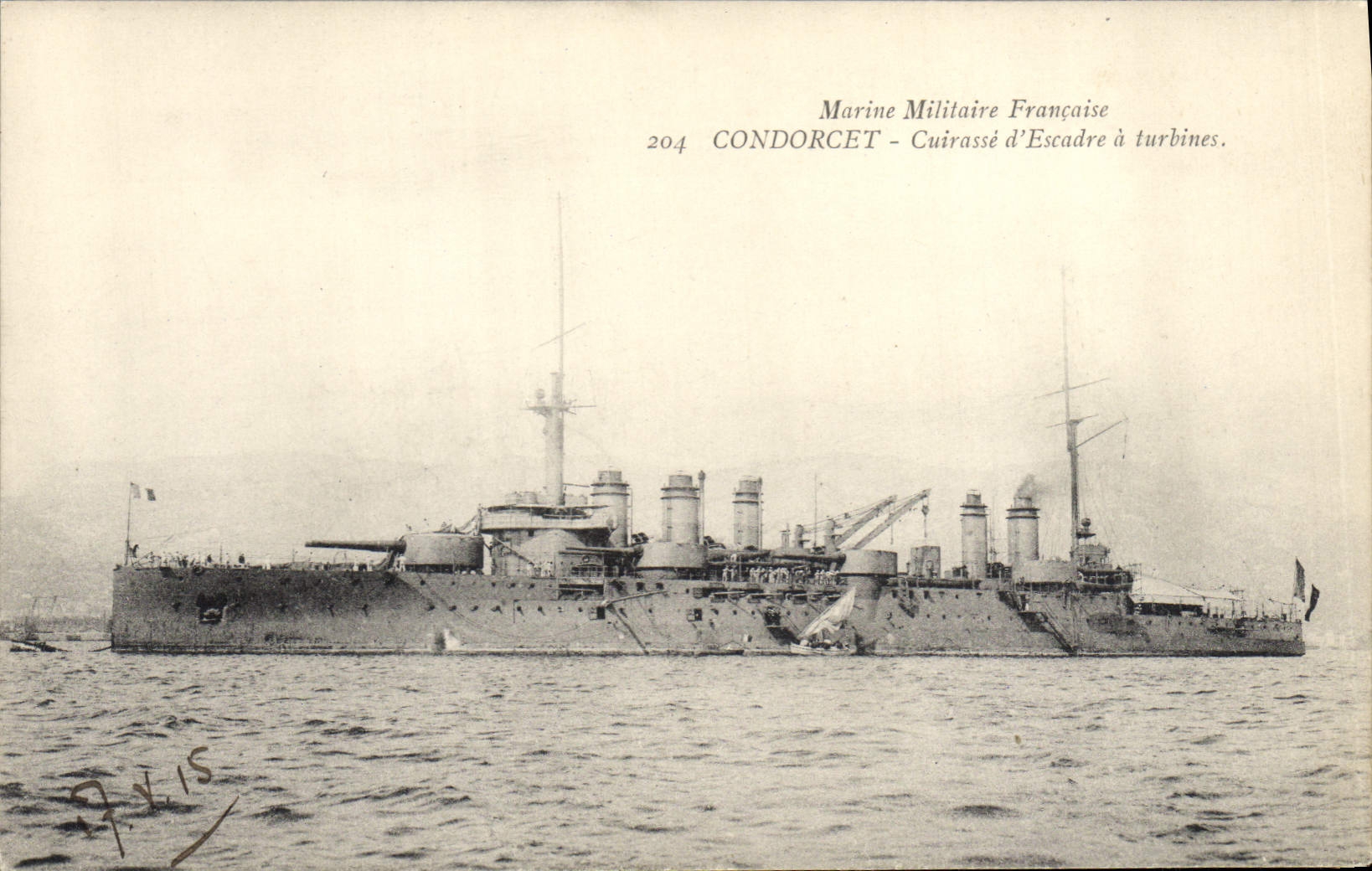 CPA Bateau de Guerre Condorcet Cuirasse d'escadre a turbines 