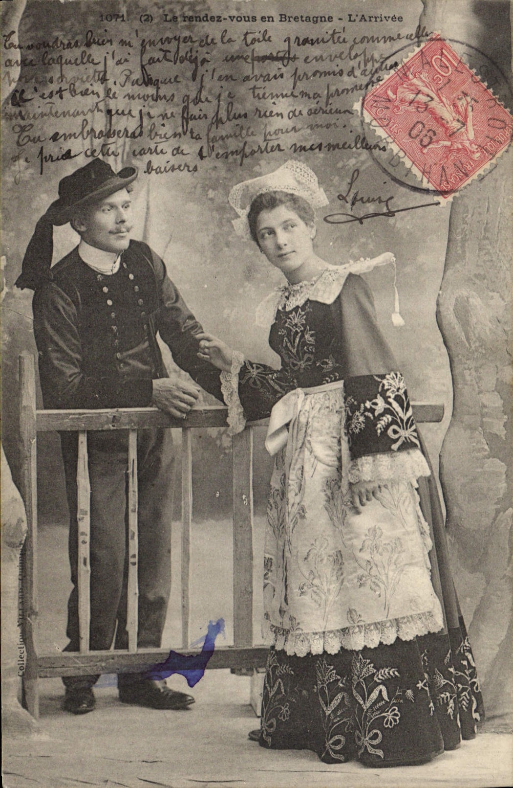 CPA Folklore Le rendez vous en Bretagne L'arrivee