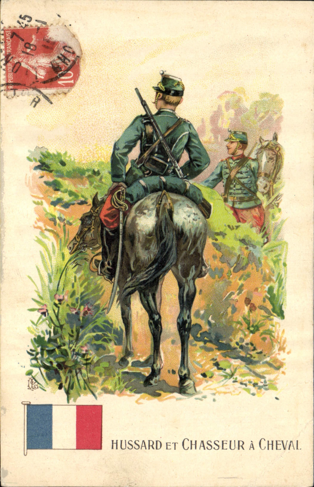 CPA Militaria Hussard et chasseur a cheval