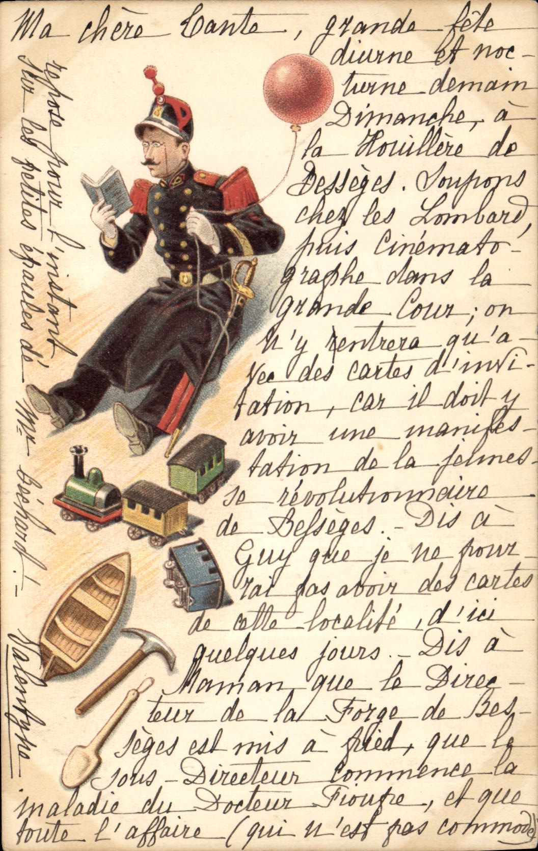 CPA Militaria Officier Trains