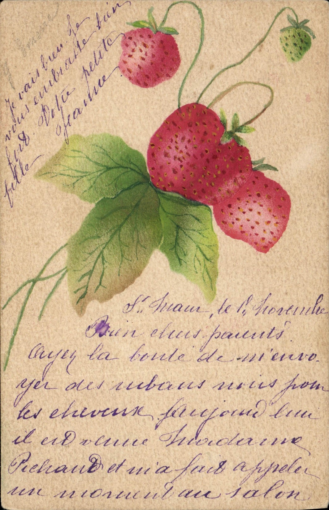 CPA Fantaisie (dessin a la main) Fraises 