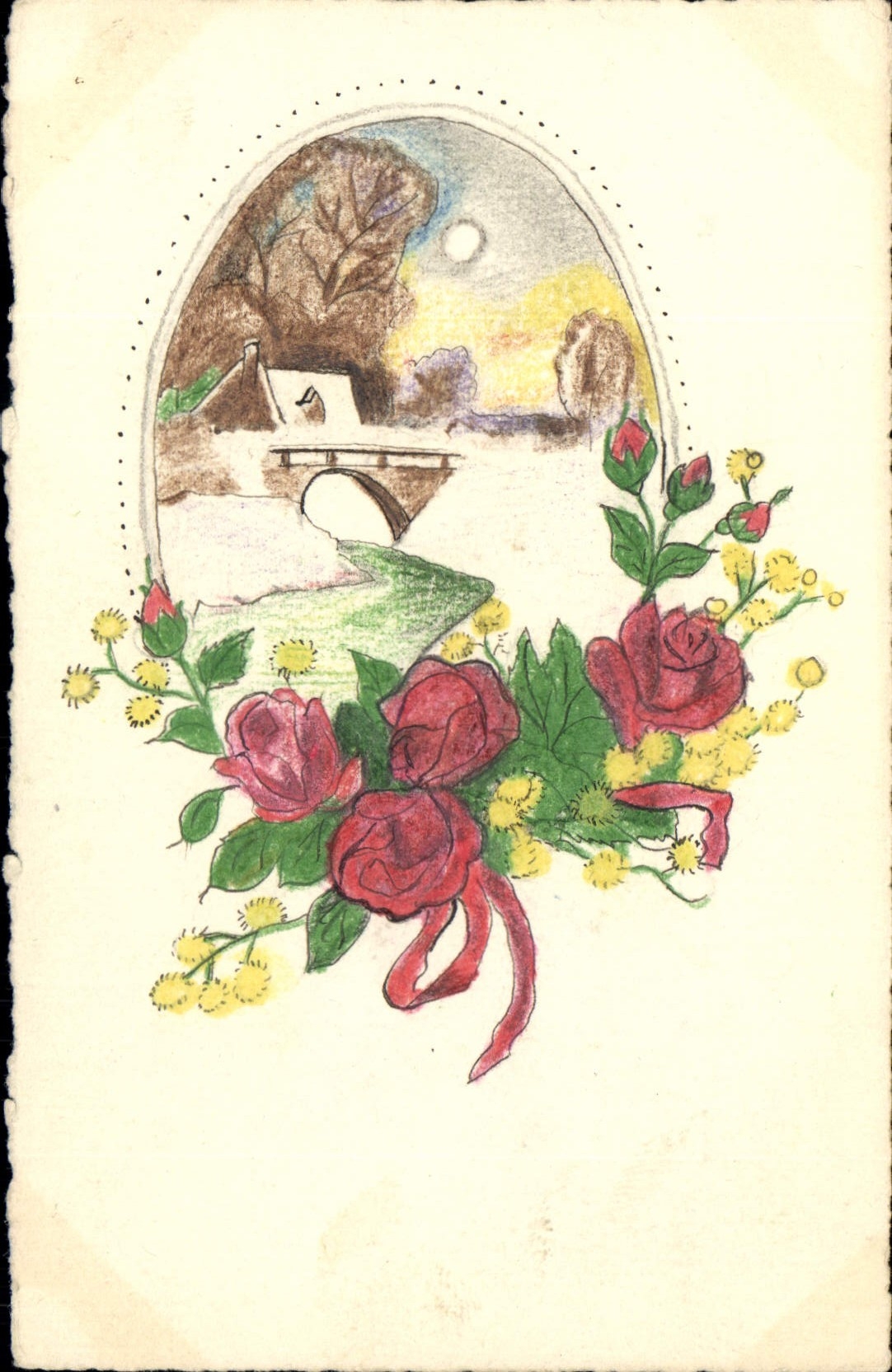 CPA Fantaisie (dessin a la main) Fleurs 