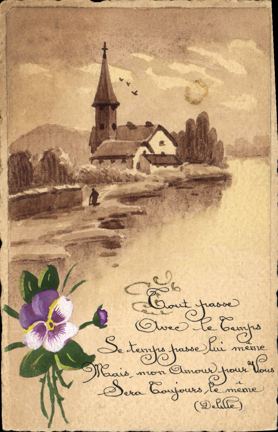 CPA Fantaisie (dessin a la main) Clocher