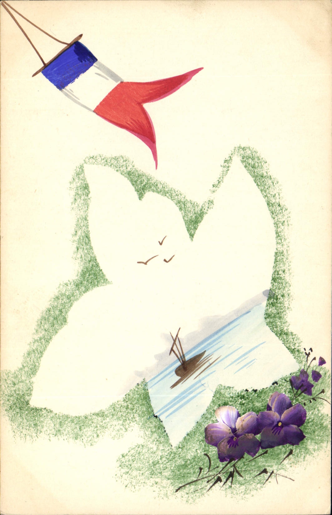 CPA Fantaisie (dessin a la main) Fleurs Drapeau