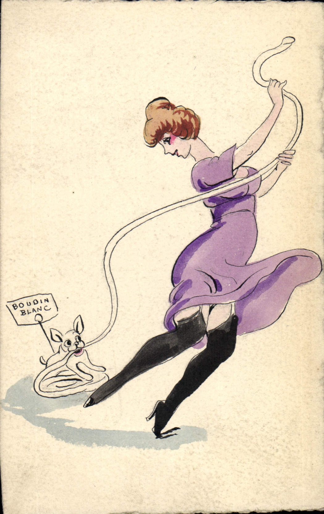 CPA Fantaisie (dessin a la main) Femme Chien