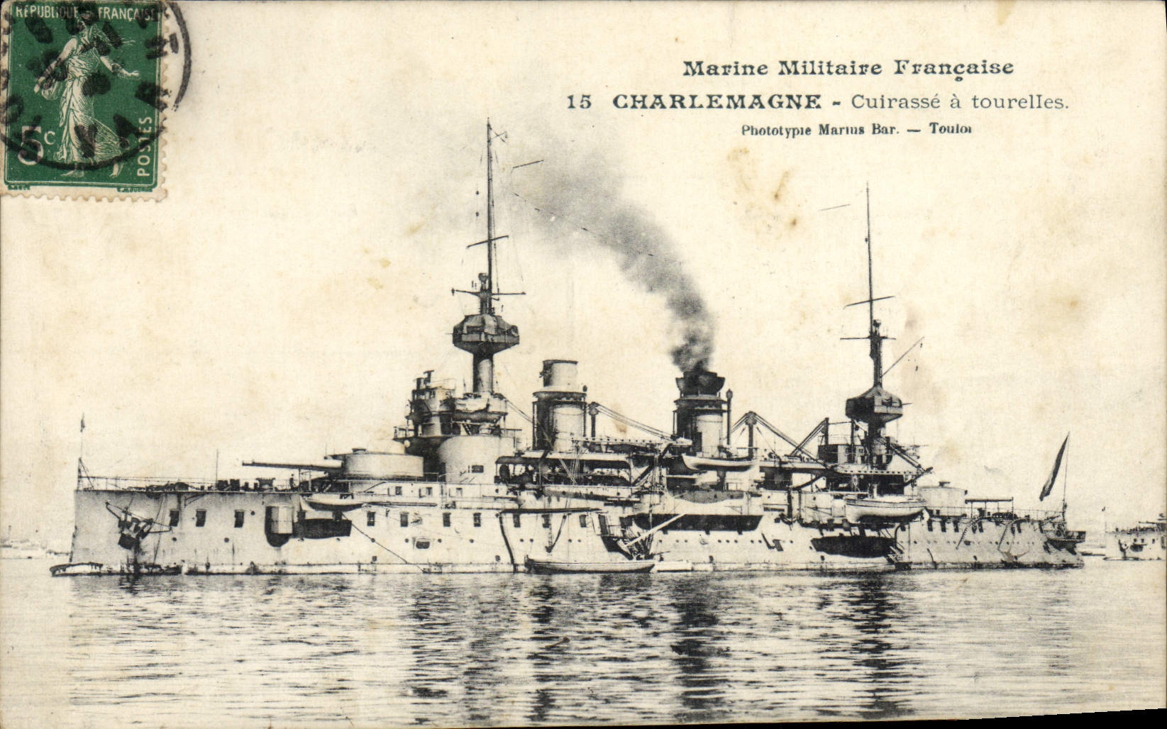 CPA Bateau de Guerre Charlemagne Cuirasse a tourelles