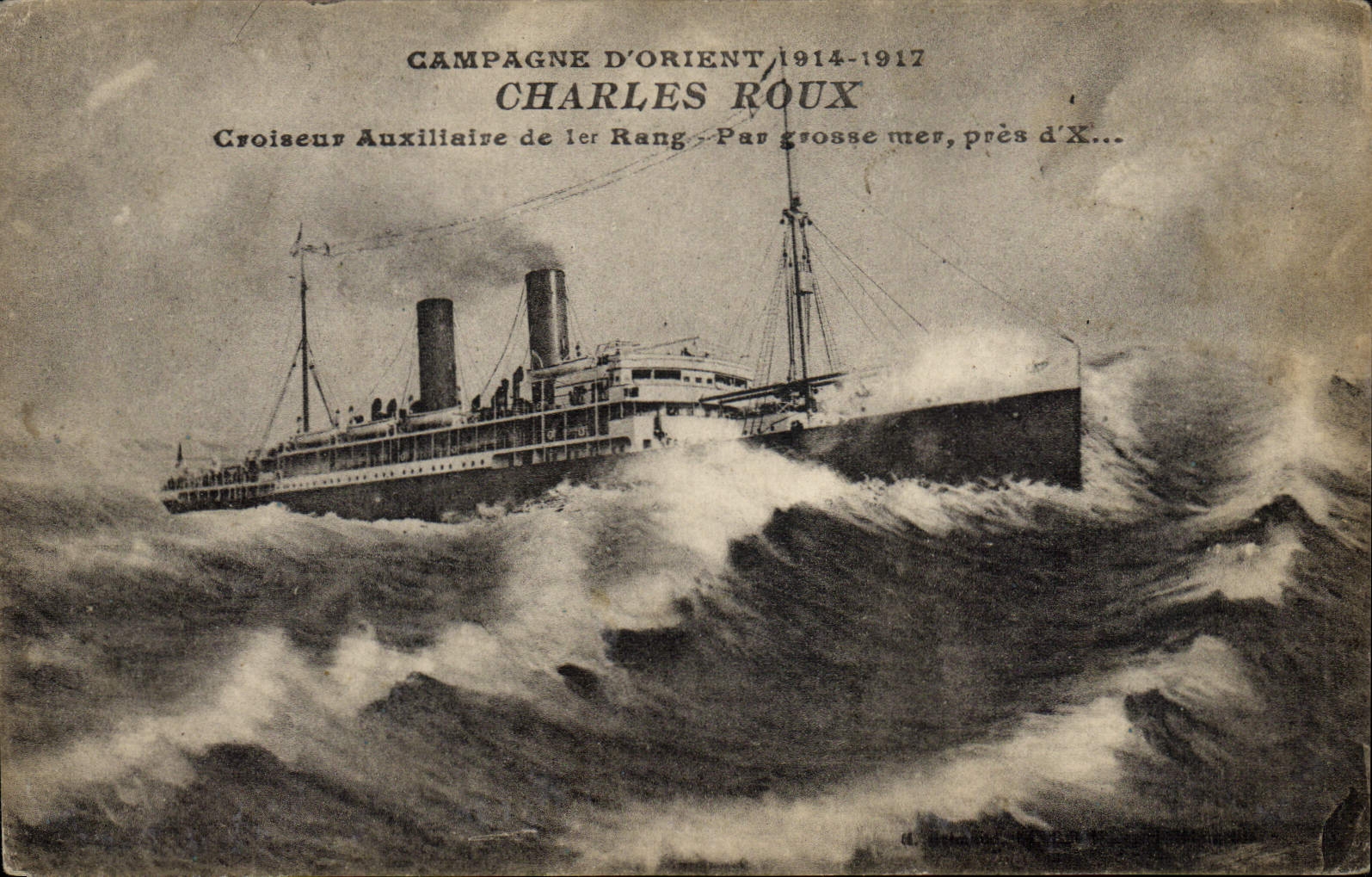 CPA Bateau de Guerre Charles Roux Croiseur auxiliaire de 1er rang par grosse mer