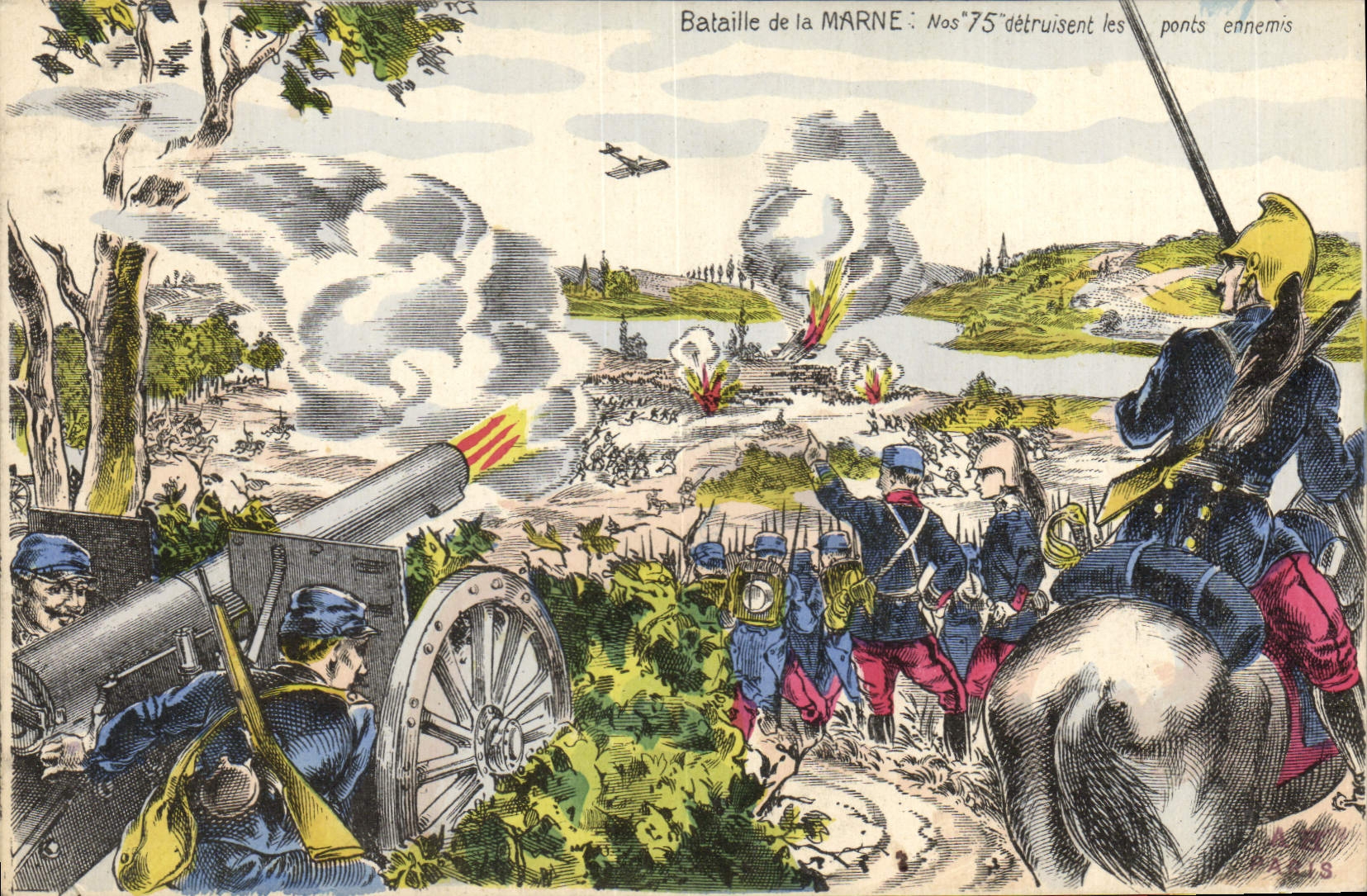 CPA Militaria Bataille de la Marne Nos 75 detruisent les ponts ennemis