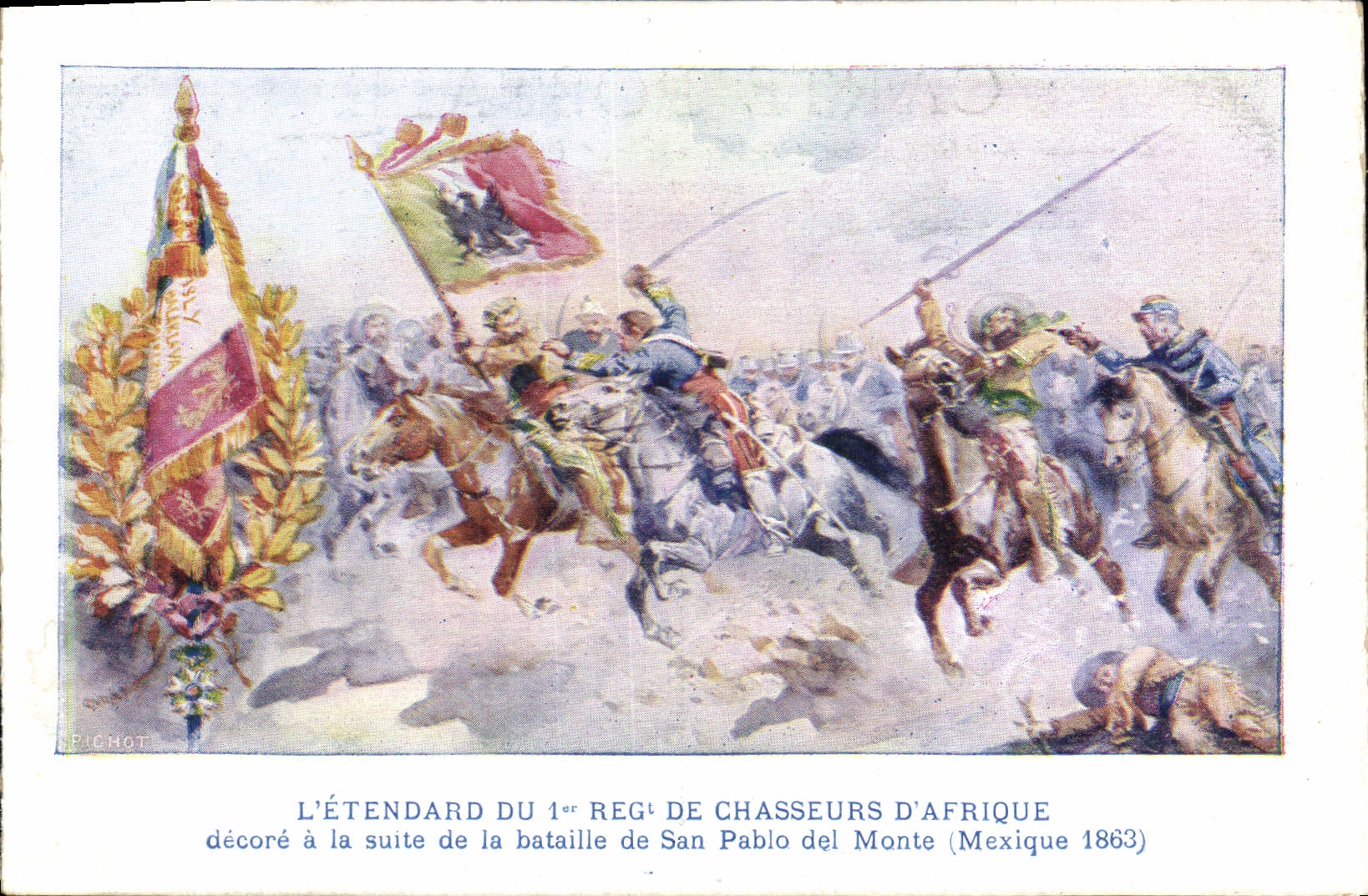 CPA Militaria L'etendard du 1er regiment de Chasseurs d'Afrique decore a la suite de la bataille de 