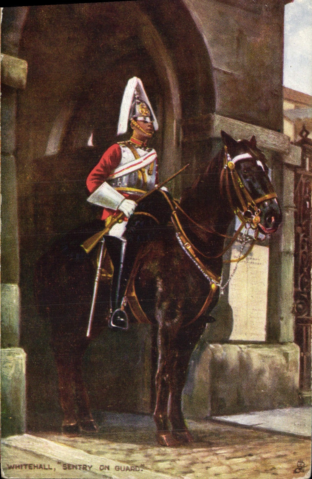 CPA Militaria Whitehall Sentry on guard Cavalier Cheval