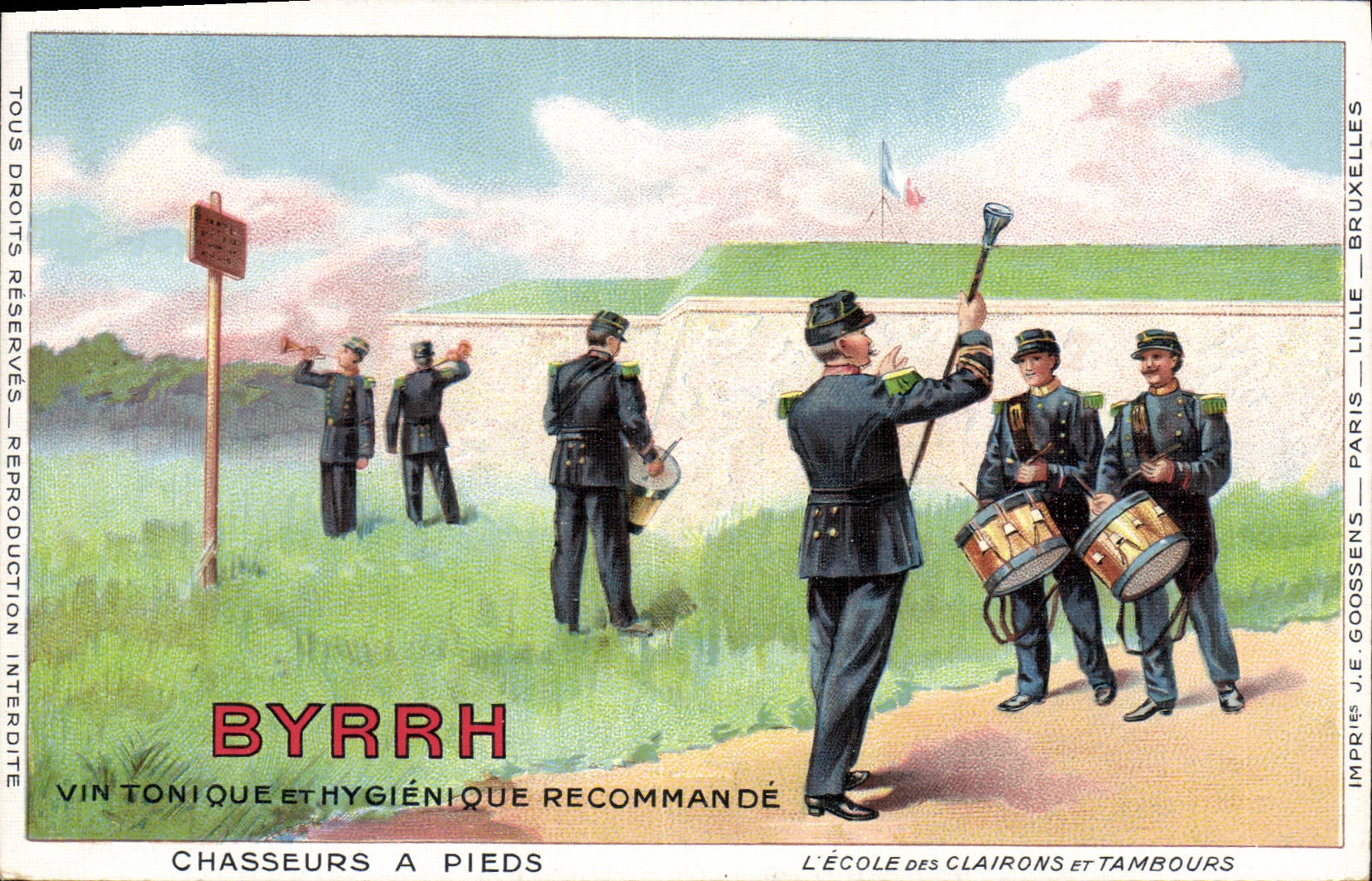 CPA Militaria Byrrh Vin tonique Chasseurs a pied L'ecole des clairons et tambours
