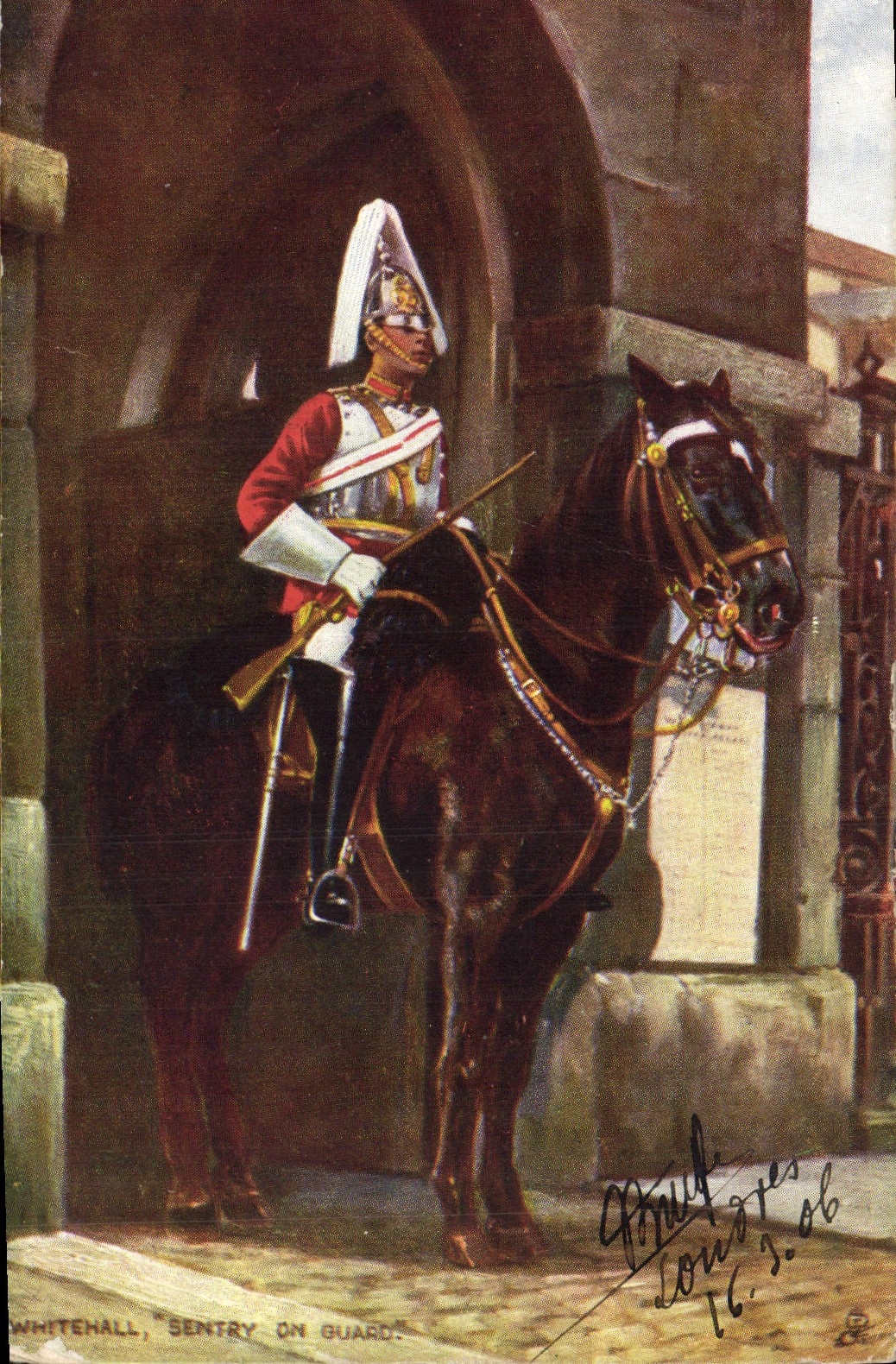 CPA Militaria Whitehall Sentry on guard Cavalier Cheval