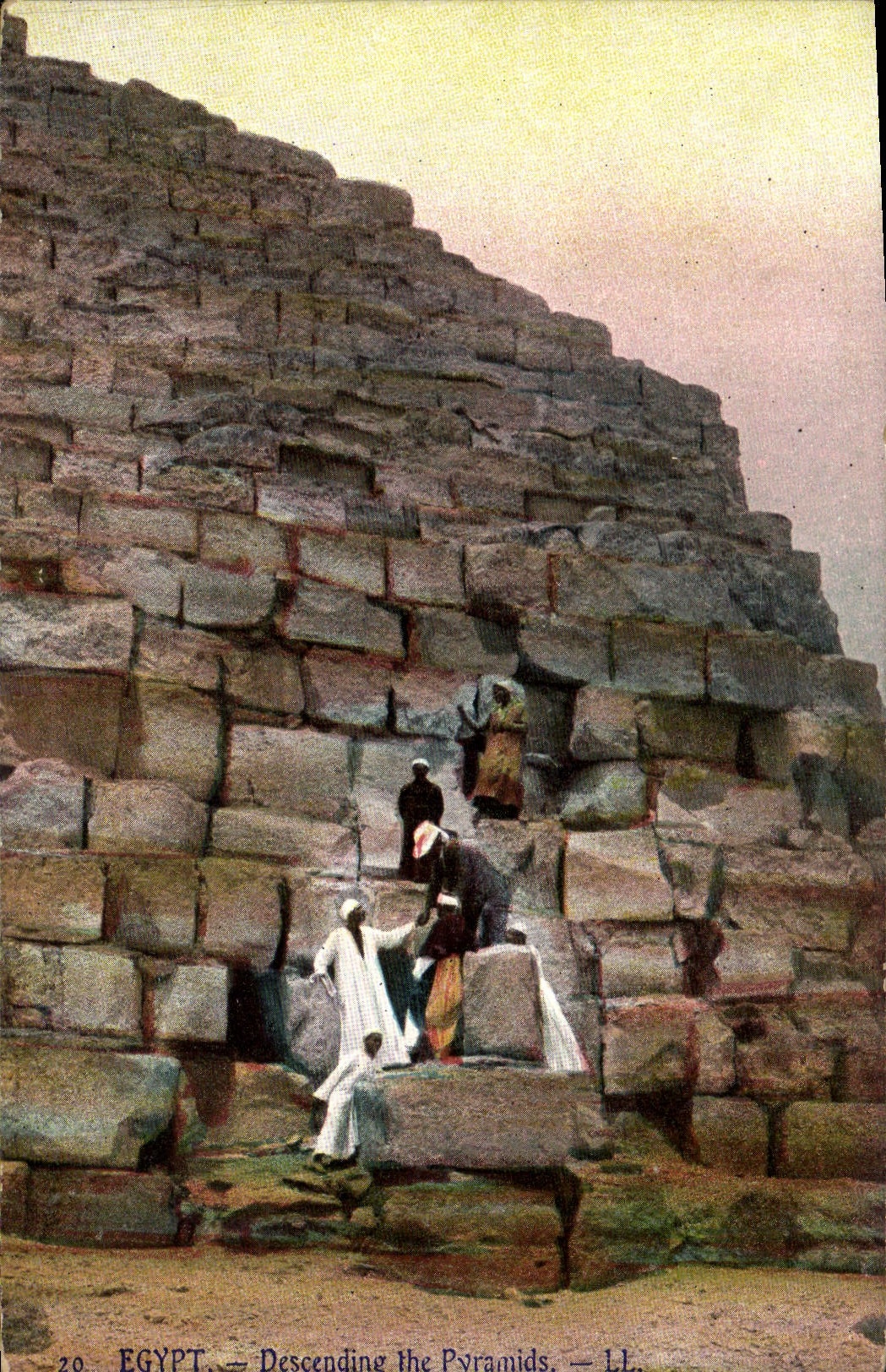 CPA Egypt Egypte Descending the pyramids