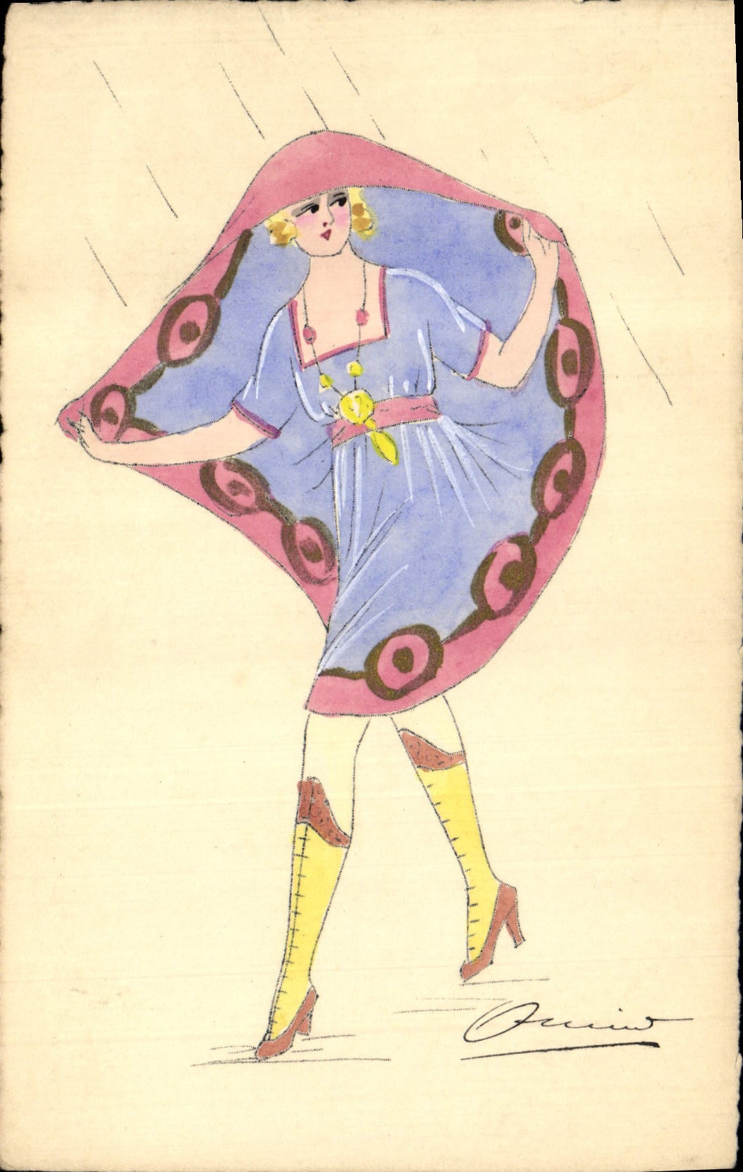 CPA Fantaisie (dessin a la main) Femme