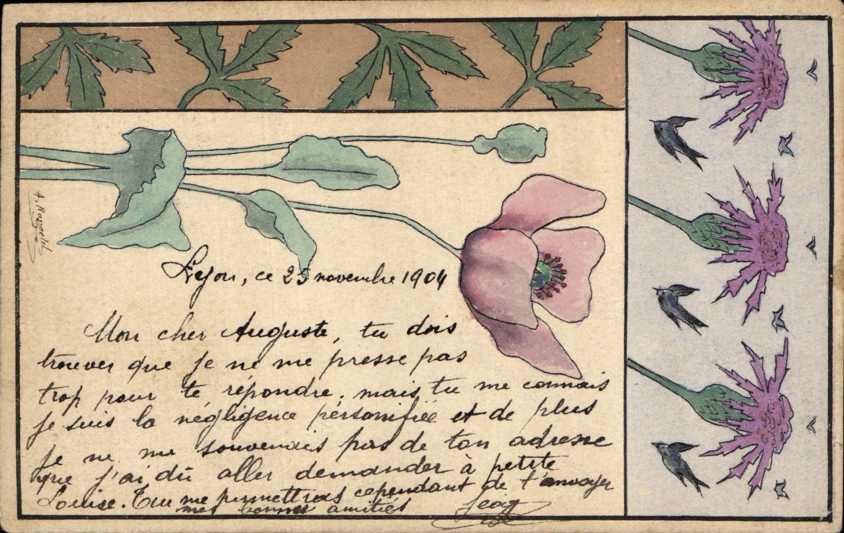 CPA Fantaisie (dessin a la main) Fleurs