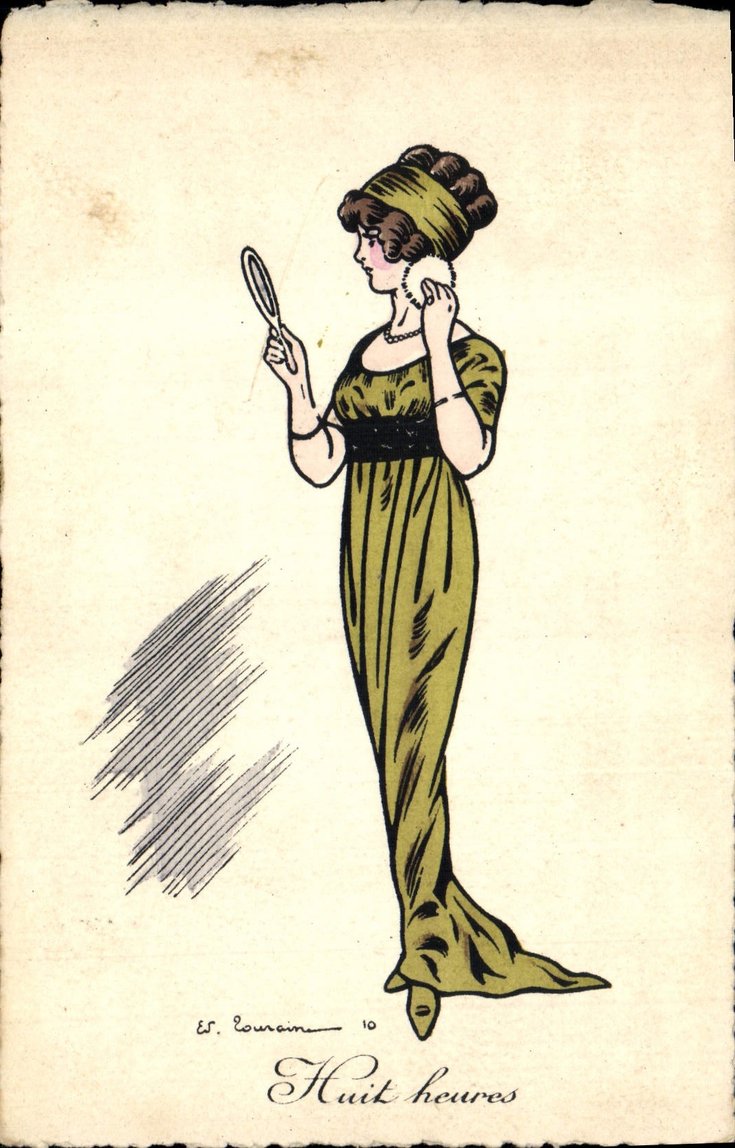 CPA Fantaisie (dessin a la main) Femme Huit heures