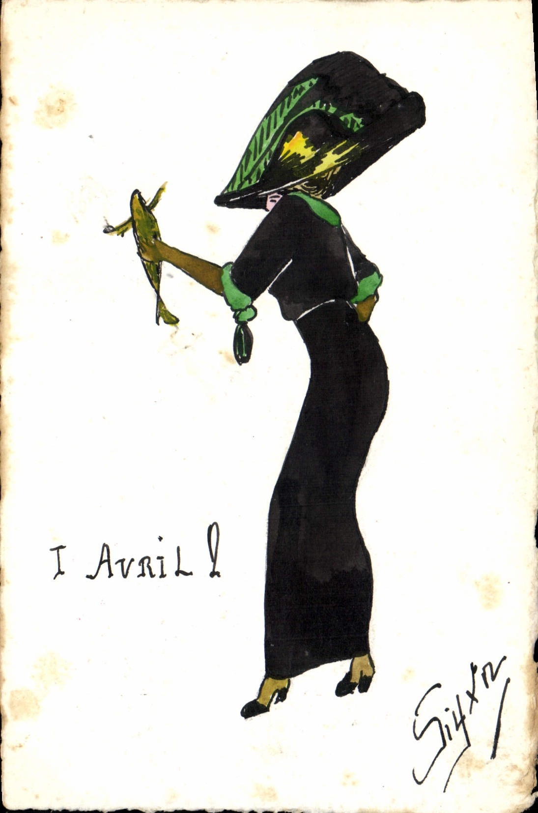 CPA Fantaisie (dessin a la main) Femme 1er Avril