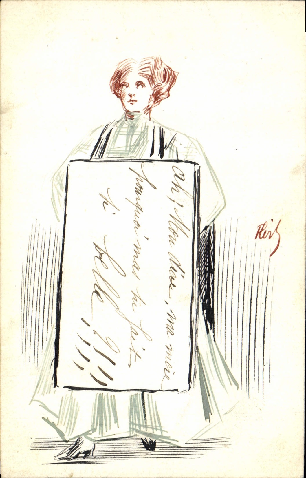 CPA Fantaisie (dessin a la main) Femme