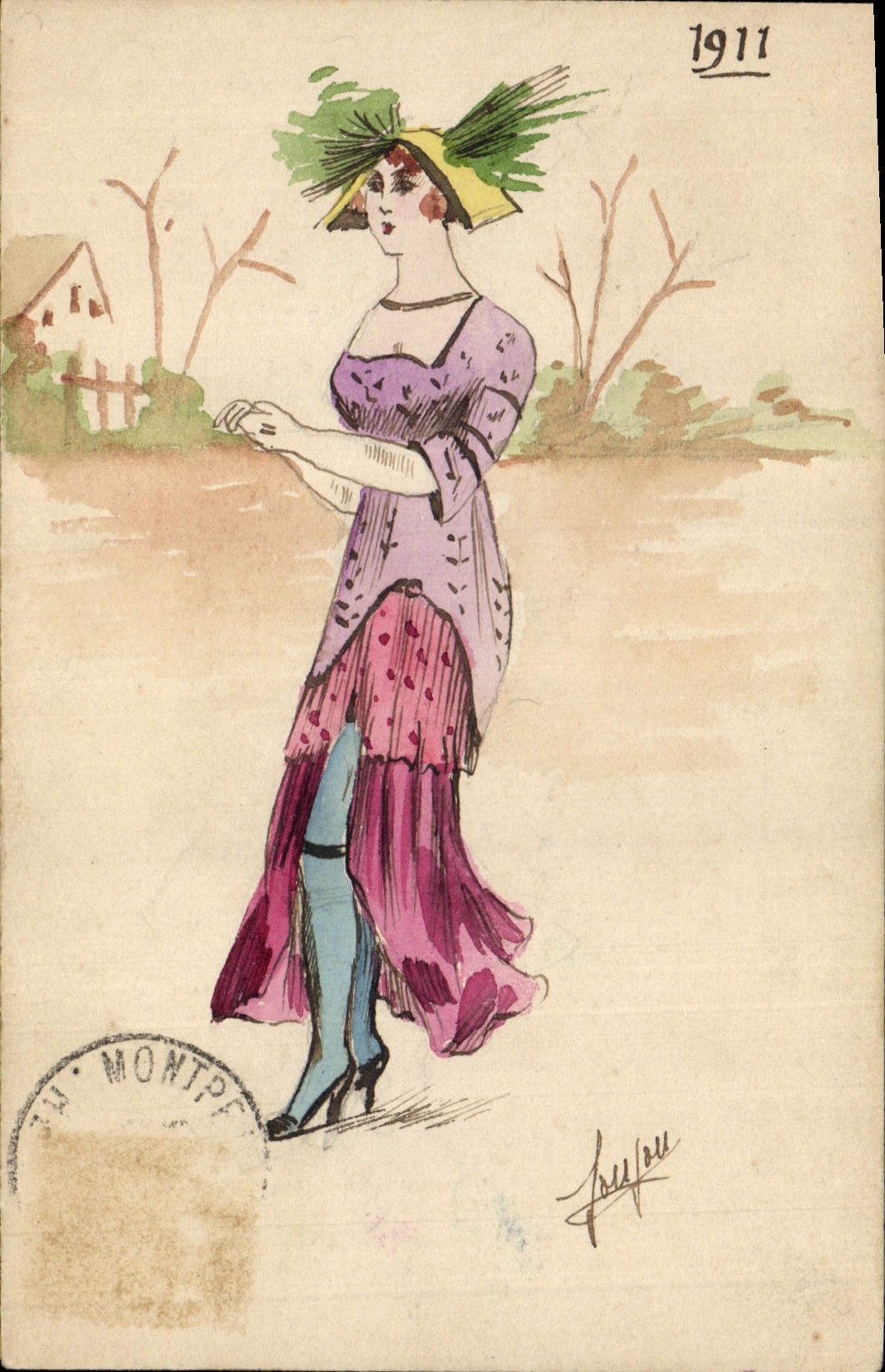 CPA Fantaisie (dessin a la main) Femme