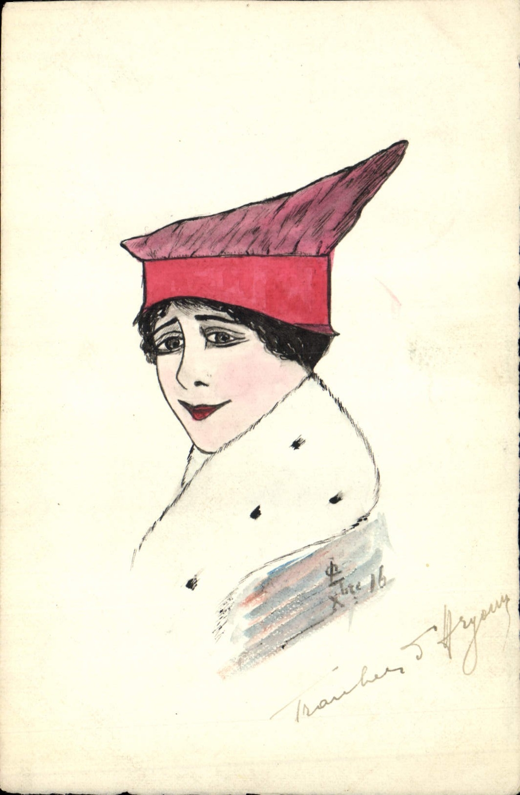 CPA Fantaisie (dessin a la main) Femme