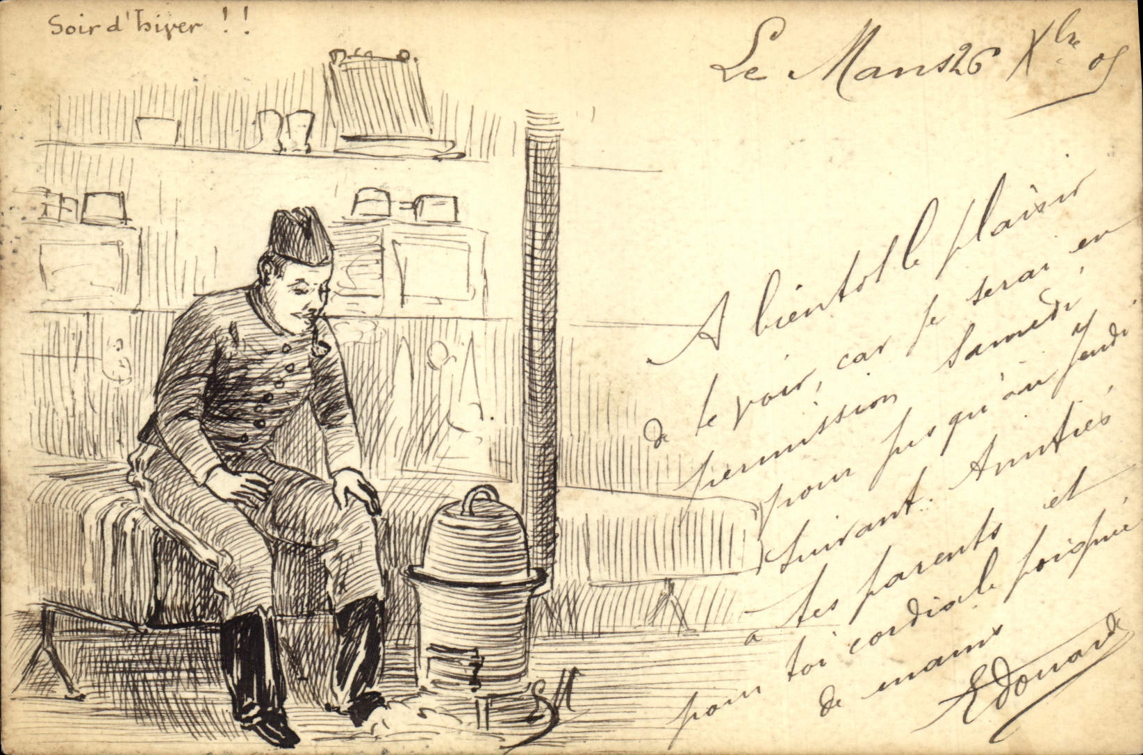 CPA Fantaisie (dessin a la main) Soldat Militaria