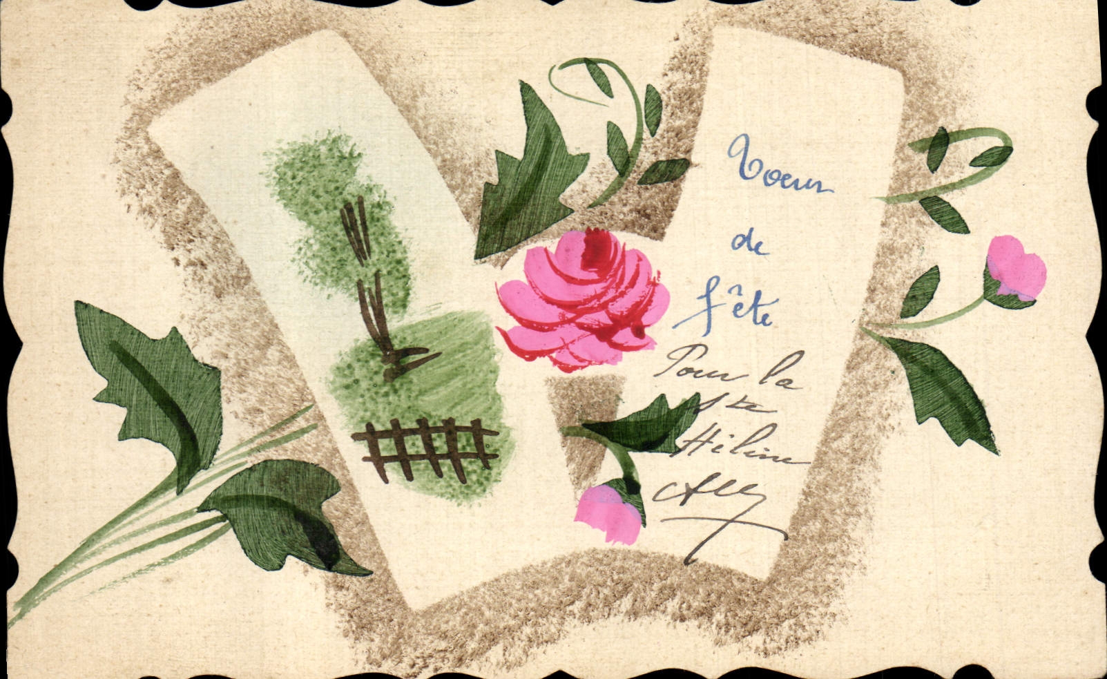 CPA Fantaisie (dessin a la main) Fleurs