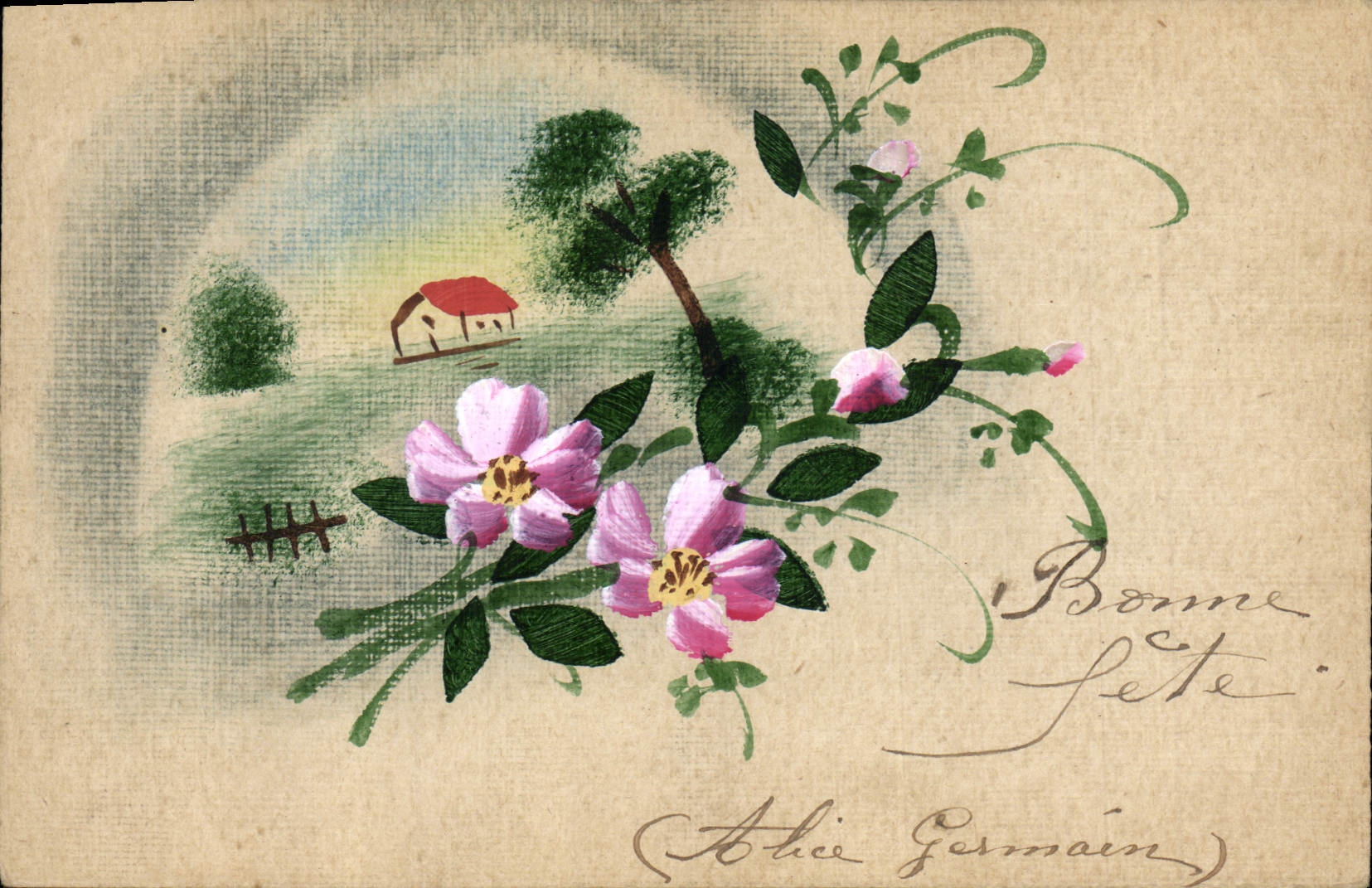 CPA Fantaisie (dessin a la main) Fleurs