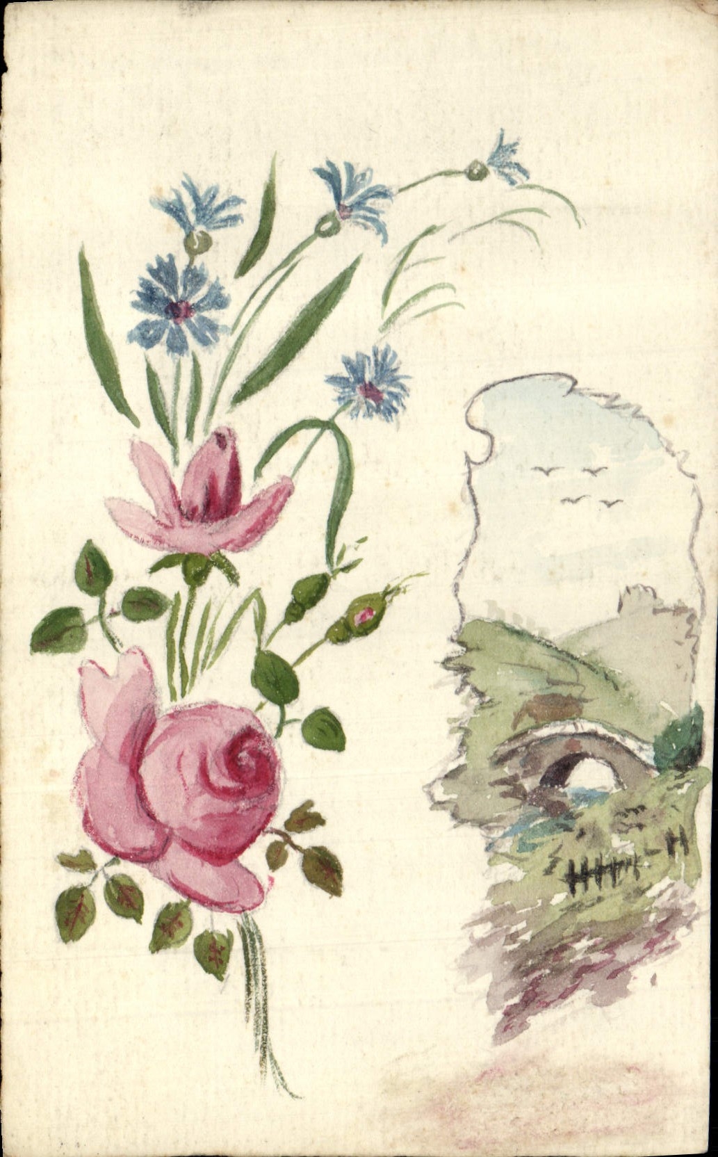 CPA Fantaisie (dessin a la main) Fleurs