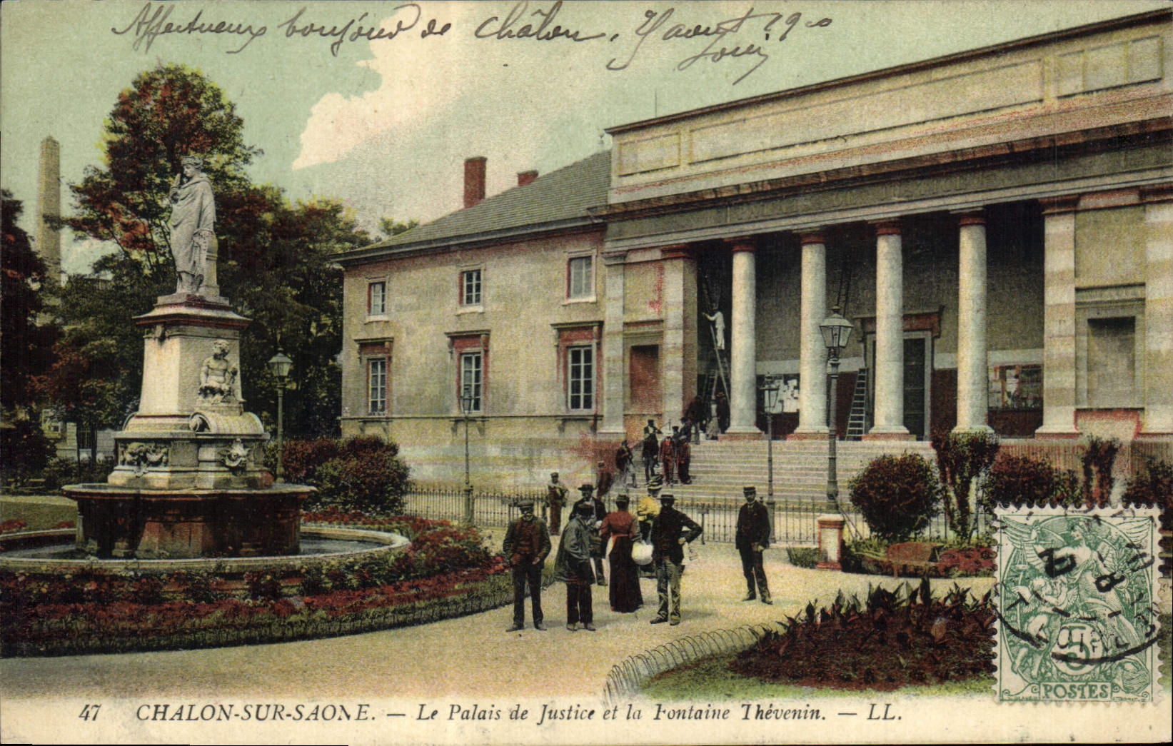 CPA Chalon sur Saone Le Palais de justice et la fontaine Thevenin