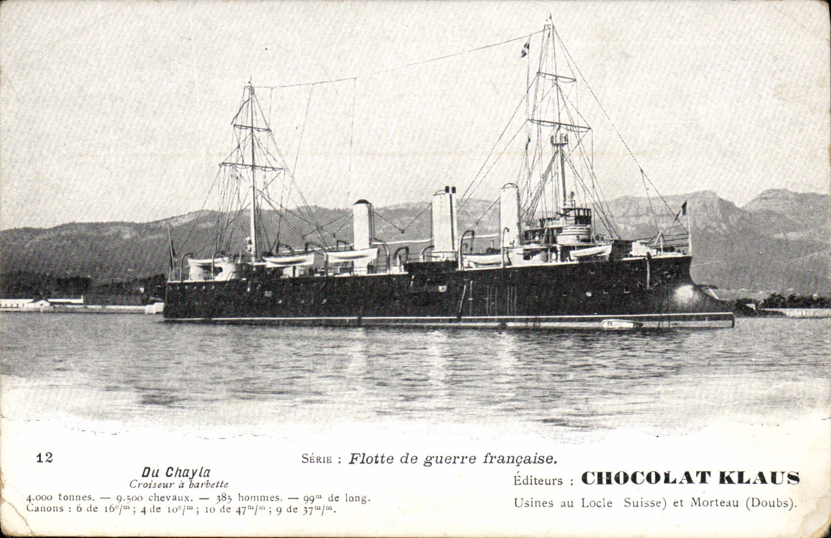 CPA Bateau de Guerre Du Chayla Croiseur a barbette Chocolat Klaus 