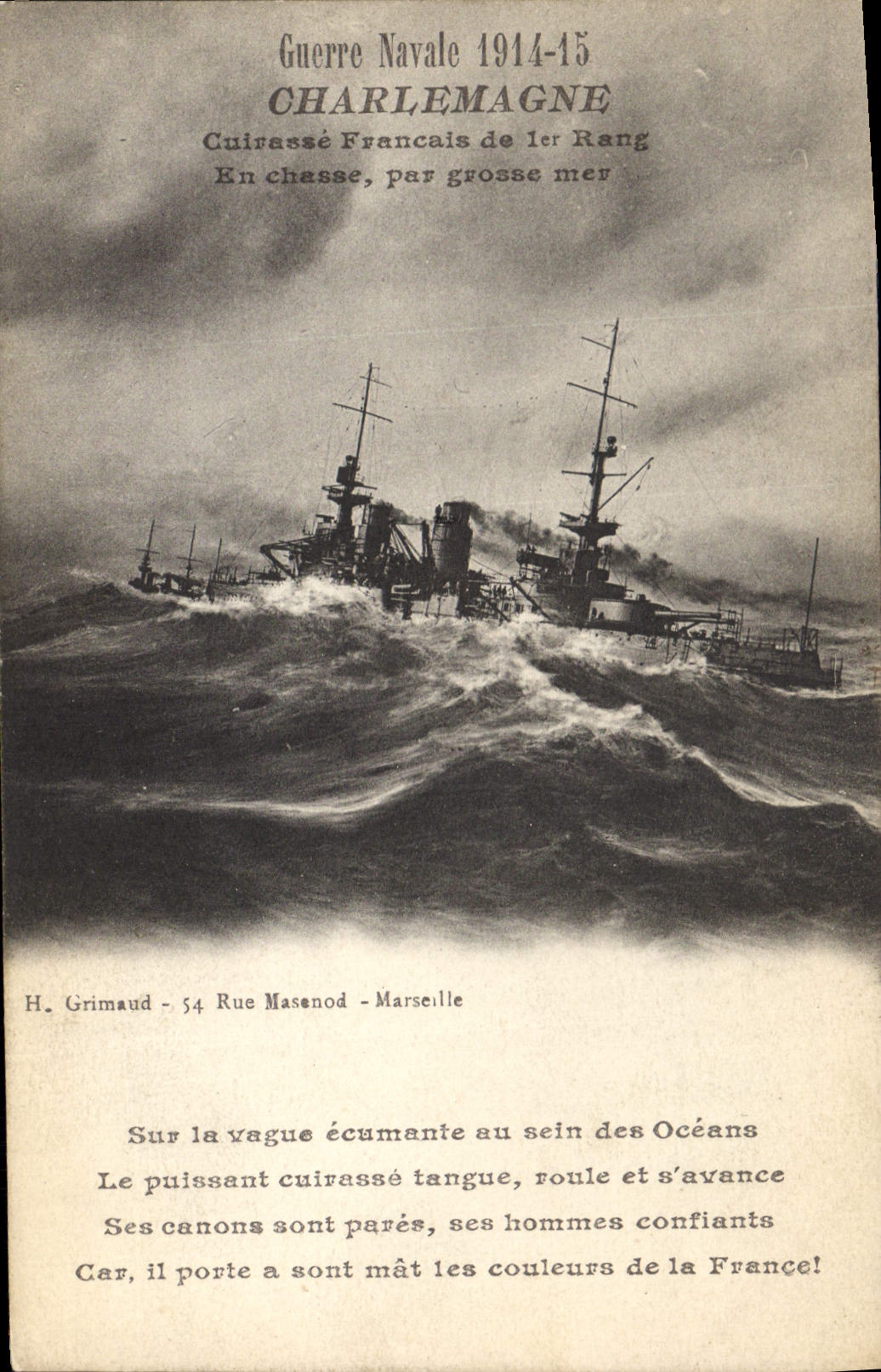 CPA Bateau de Guerre Charlemagne Cuirasse Francais de 1er rang en chasse par grosse mer