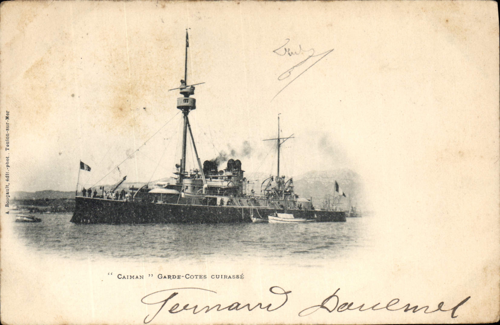 CPA Bateau de Guerre Caiman Gardes Cotes Cuirasse