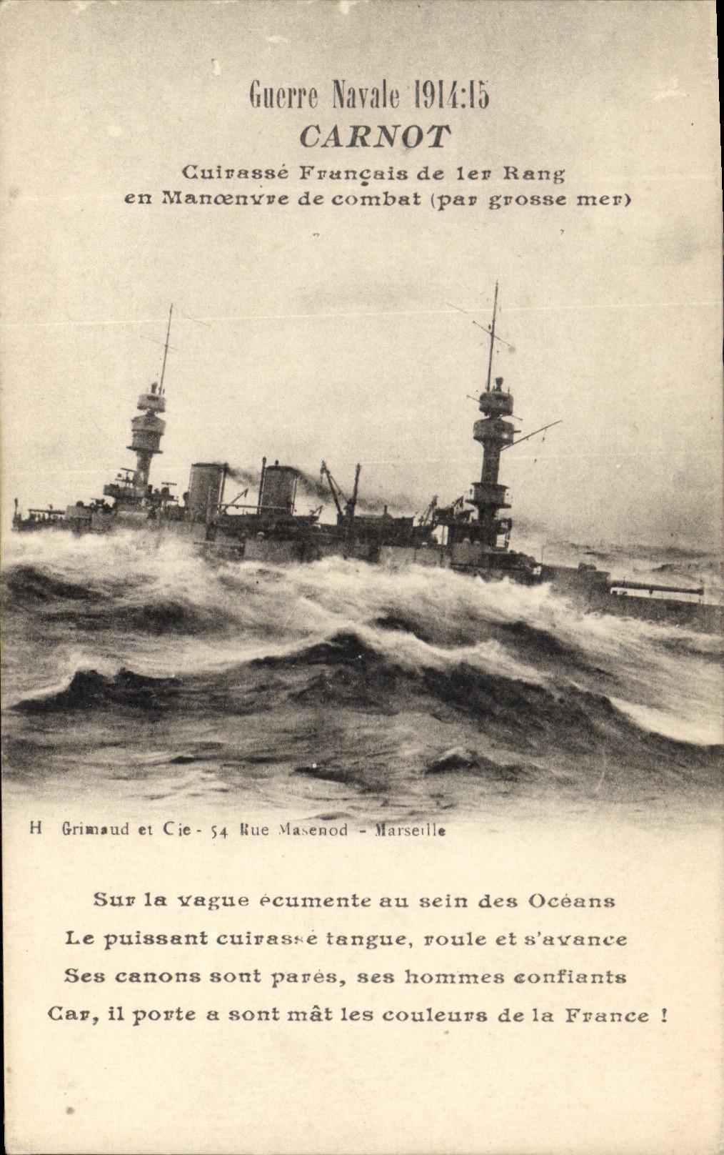 CPA Bateau de Guerre Carnot Cuirasse Francais de 1er rang en manoeuvre de combat par grosser mer