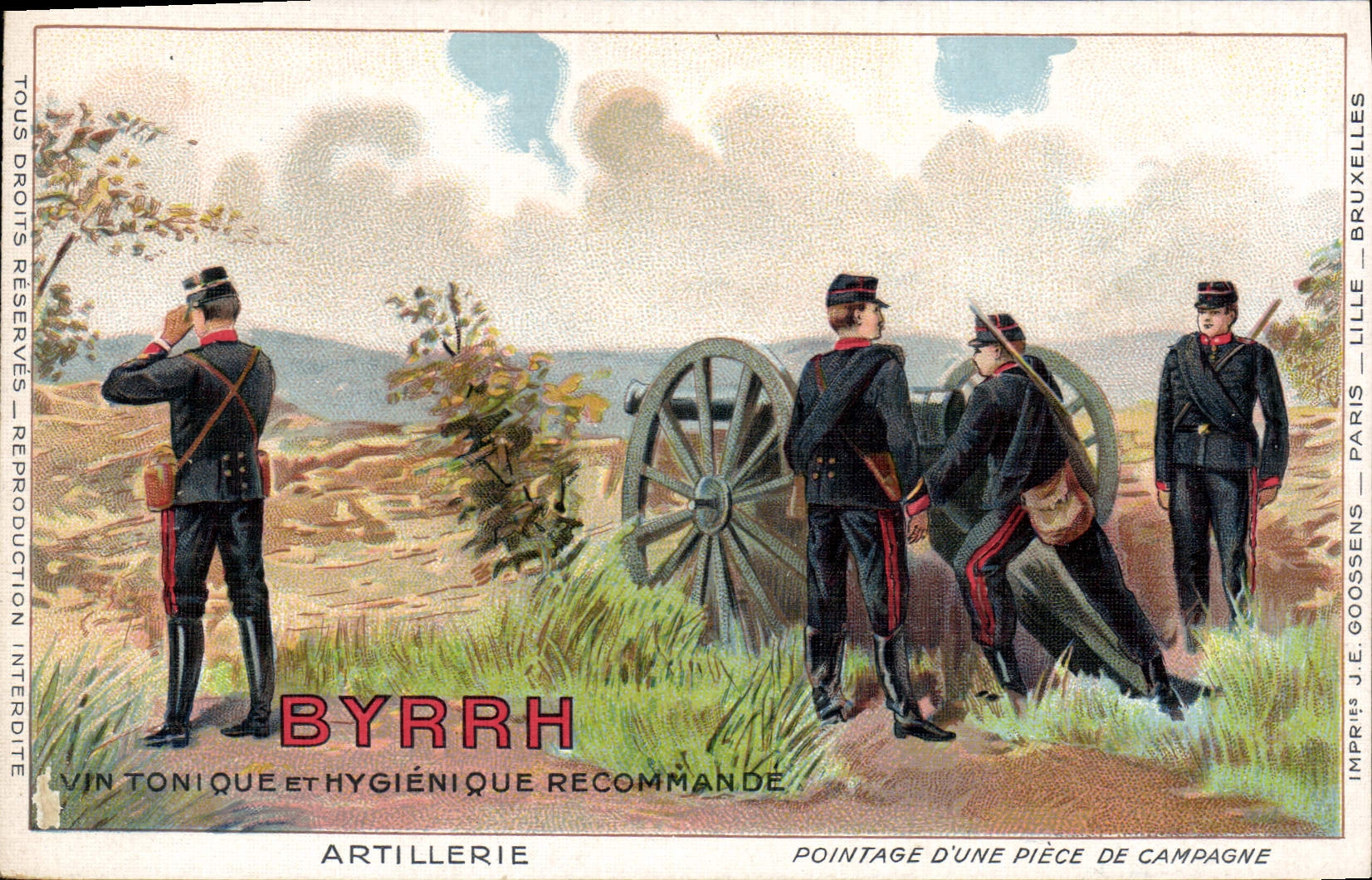 CPA Militaria Byrrh Vin tonique Artillerie Pointage d'une piece de campagne