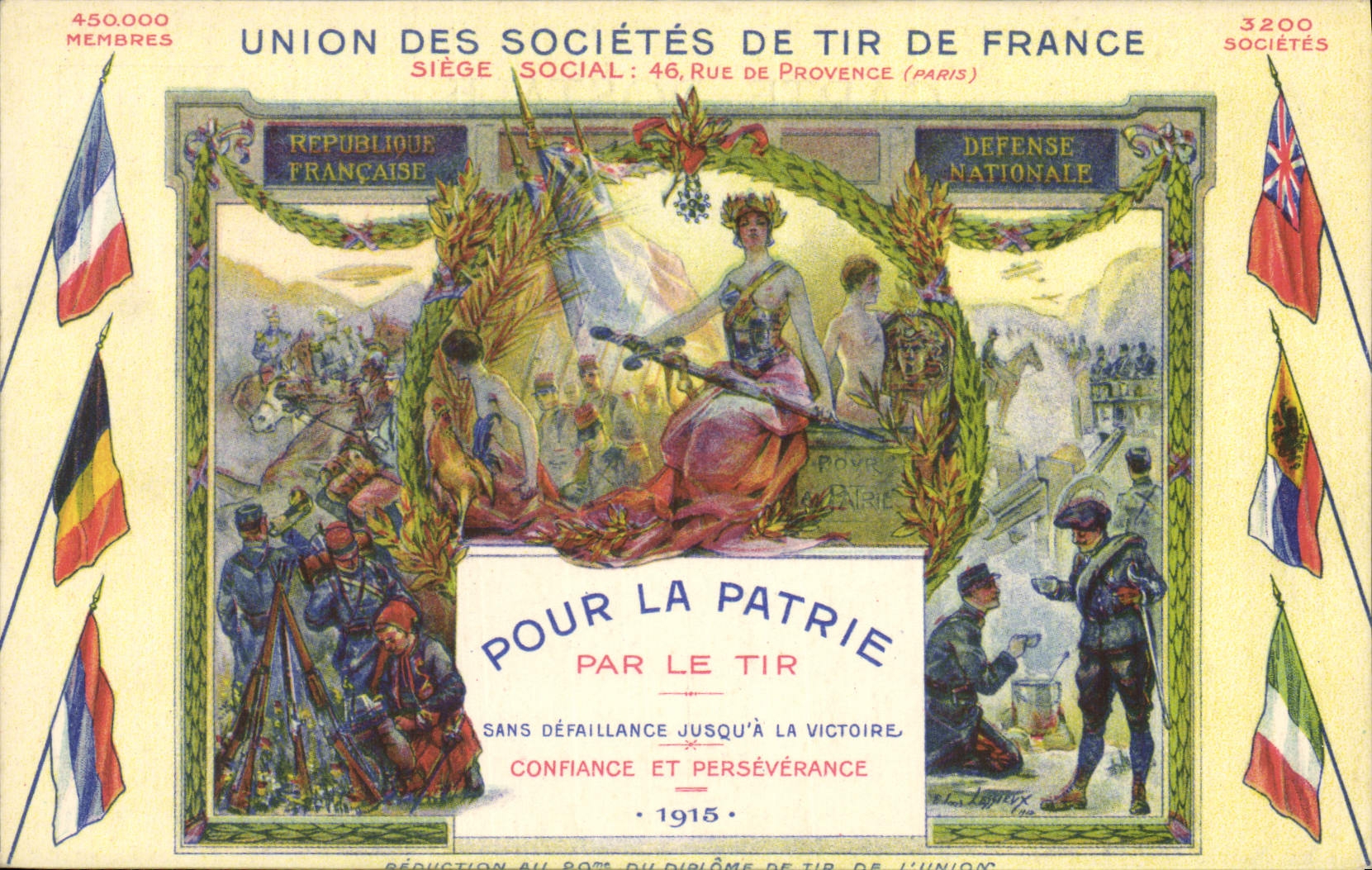 CPA Militaria Union des Societes de Tir de France Pour la patrie