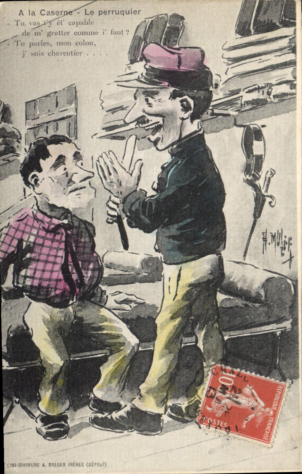 CPA Militaria A la caserne Le perruquier Coiffeur