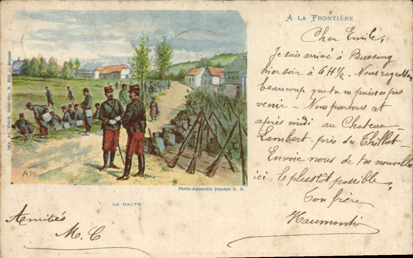 CPA Militaria La halte A la frontiere