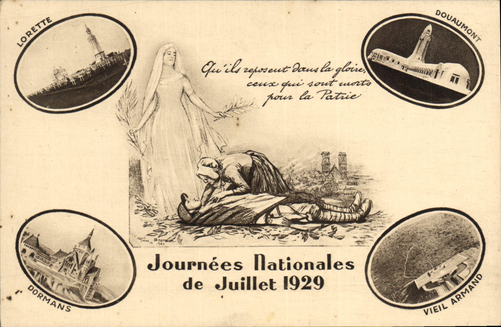 CPA Militaria Journees nationales de Juillet 1929 Lorette Douaumont Dormans Vieil Armand
